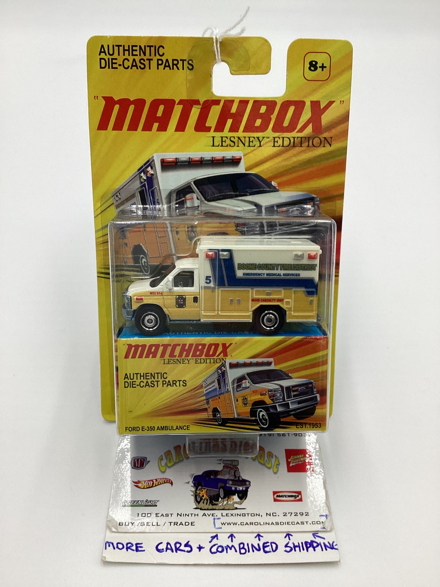 2011 Matchbox Lesley Edition Boone County Ford E-350 Ambulance Yellow