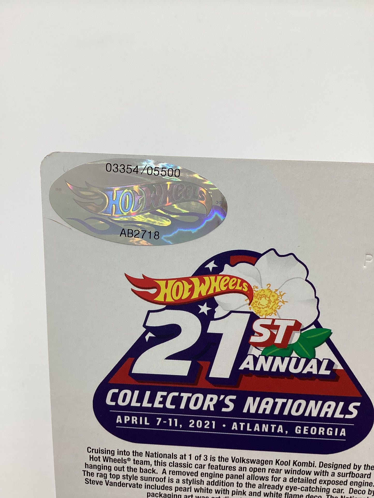 2021 Hot Wheels 21st Annual Collectors Nationals  #3354/5500 Kool Kombi Pink/White W/Protector
