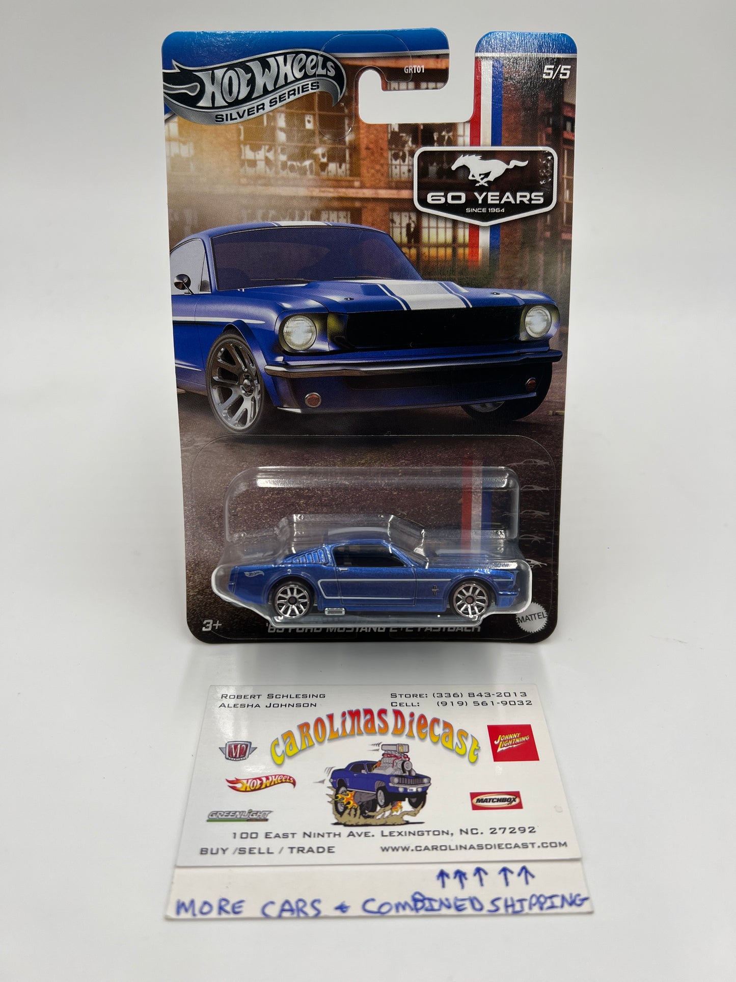 2024 Hot Wheels Silver Series 60 Years Mustang #5 65 Ford Mustang 2+2 Fastback Blue Metal Base/Paint Variation W/Protector VHTF