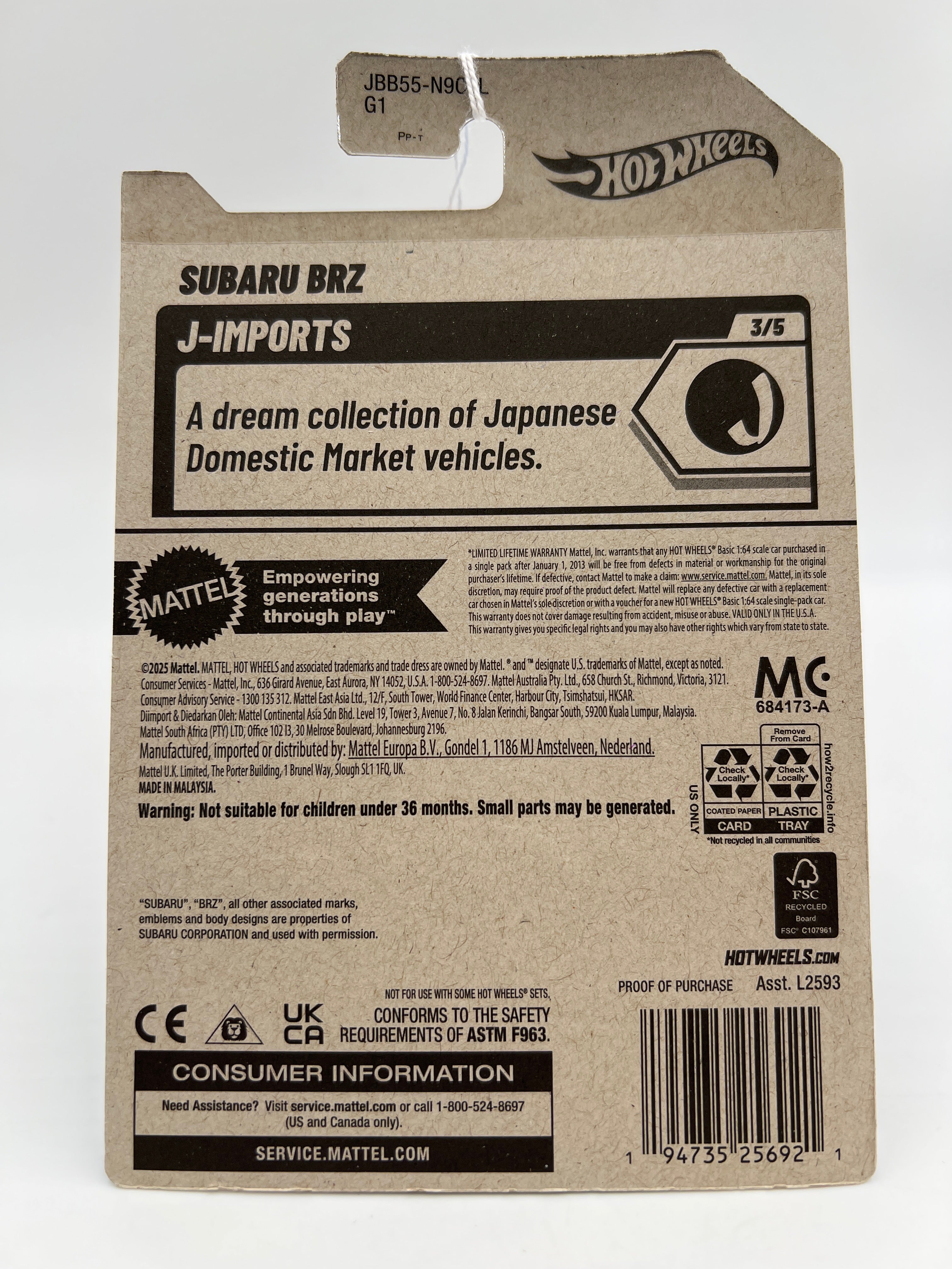 2025 Hot Wheels L Case J-Imports #48 Subaru BRZ White 89D