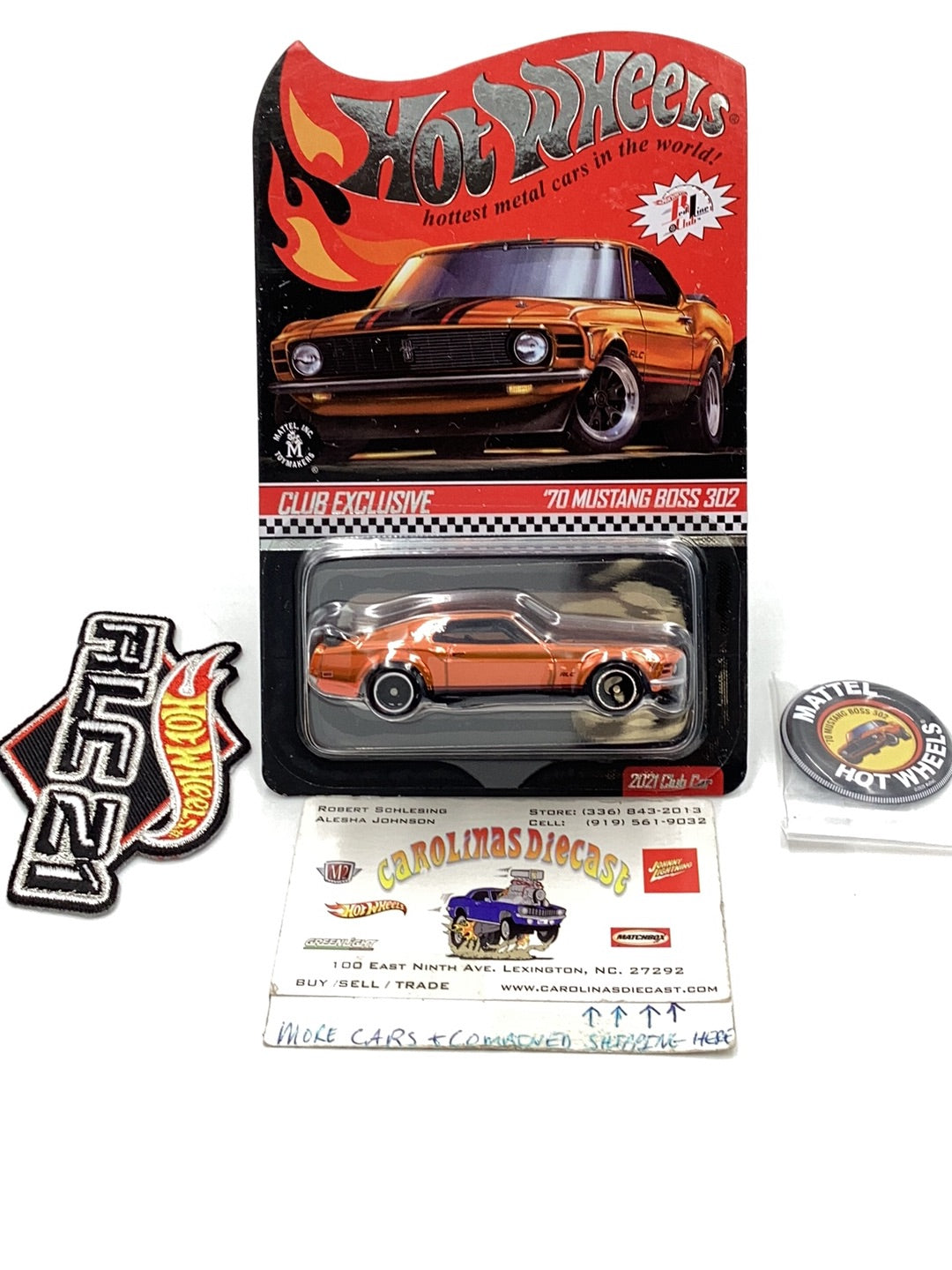 Hot Wheels redline club exclusive 70 Mustang Boss 302 2021 Club car with patch and button and protector