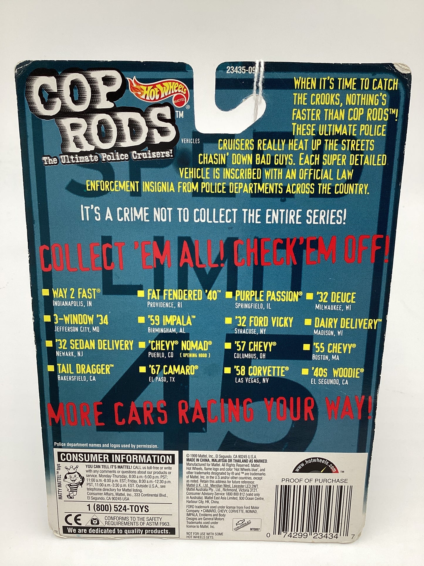 Hot Wheels Cop Rods Indianapolis, IN Police Dept Way 2 Fast (SR)