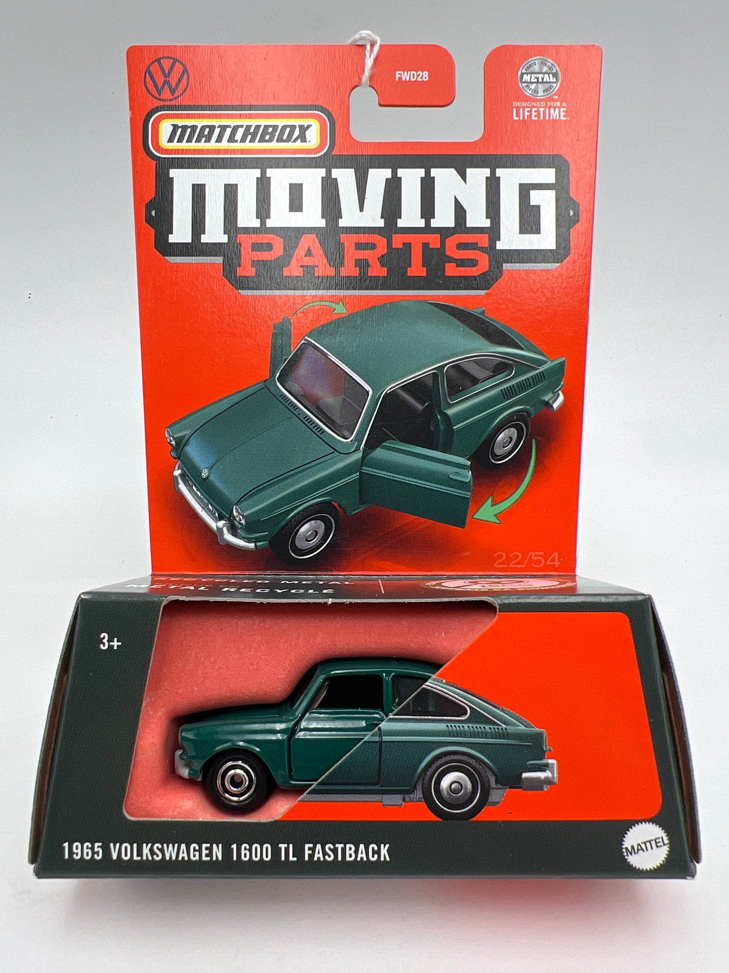 Matchbox Moving Parts #22 1965 Volkswagen 1600 TL Fastback Green 169o