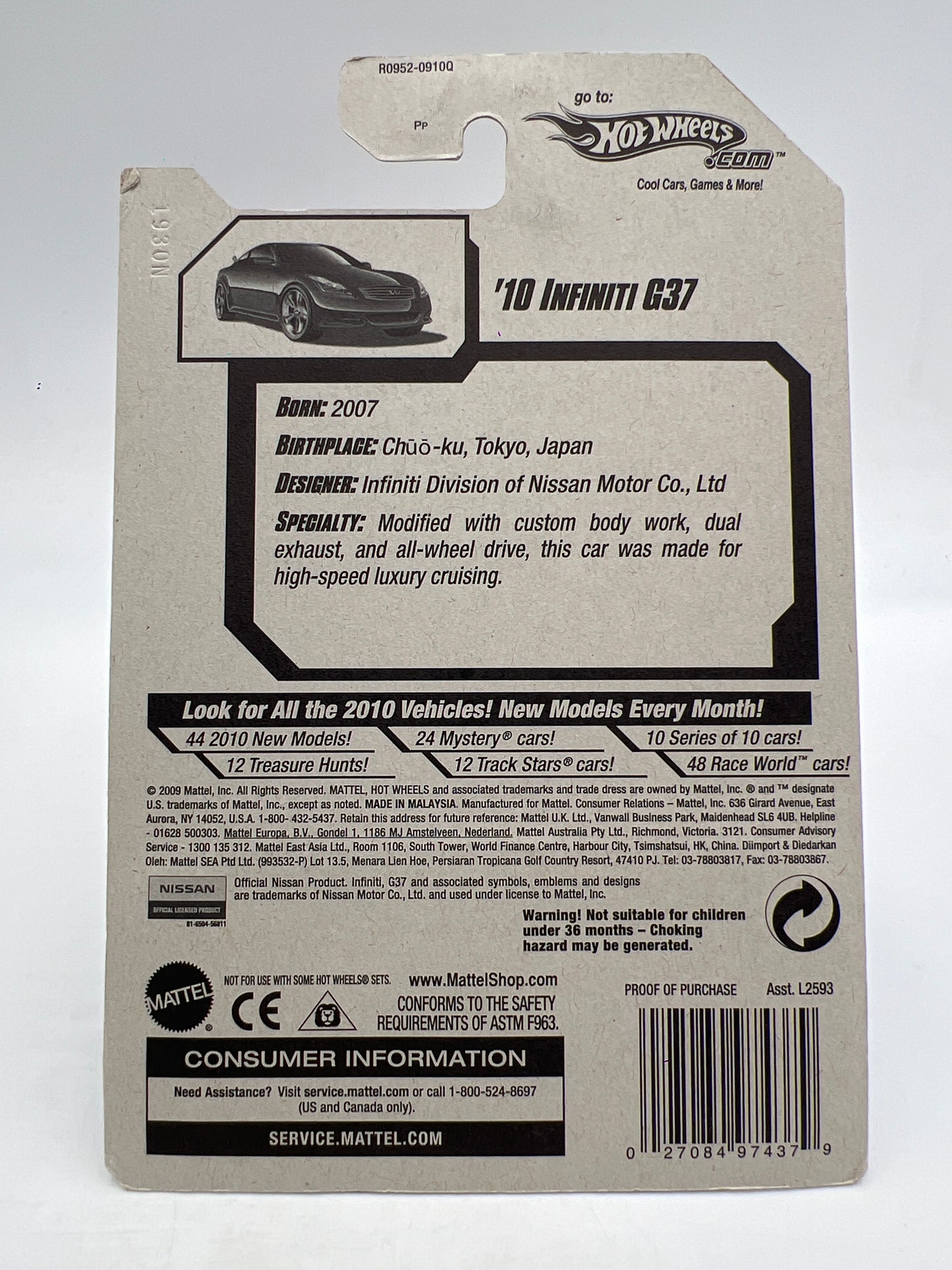 2010 Hot Wheels New Models #32 10 Infiniti G37 Blue W/Protector #2