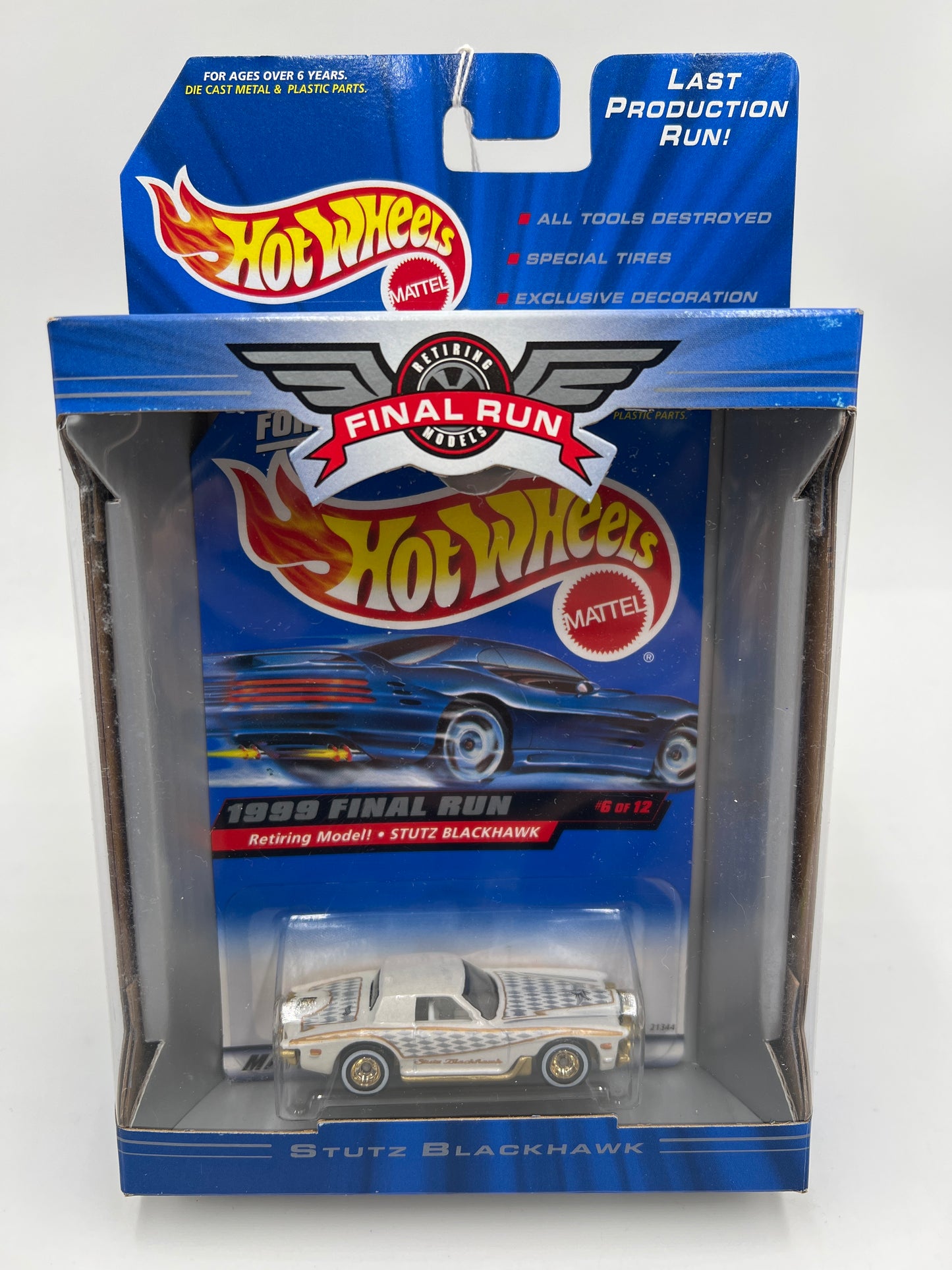 1999 Hot Wheels Final Run #6 Stutz Blackhawk White W/Real Riders