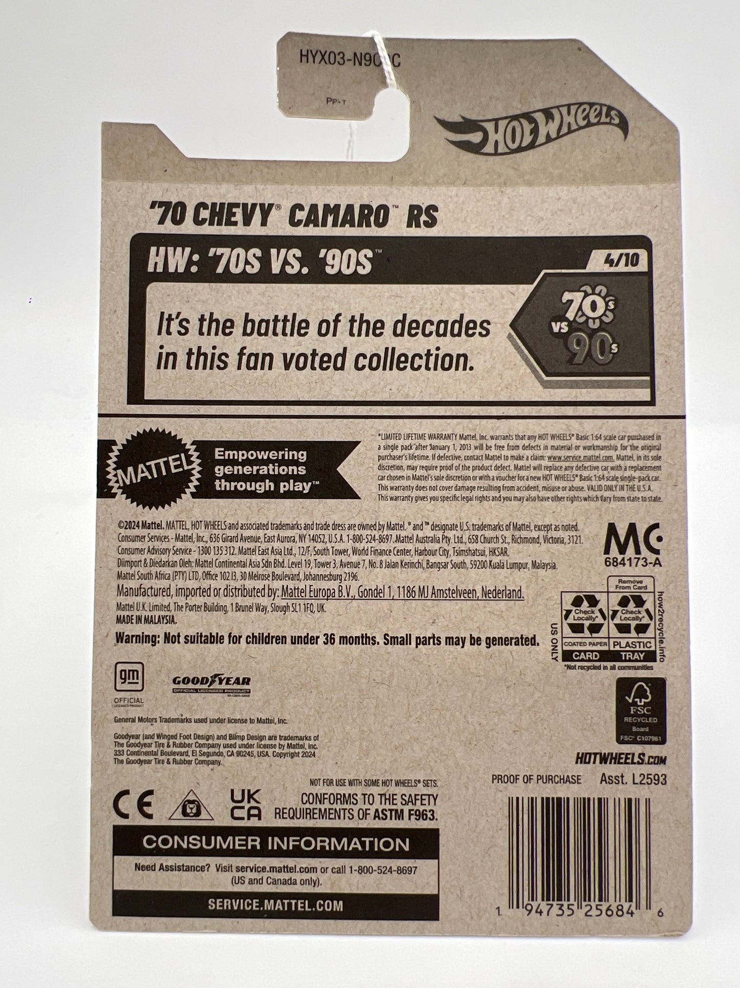 2025 Hot Wheels C Case #53 70 Chevy Camaro RS Gold 4C