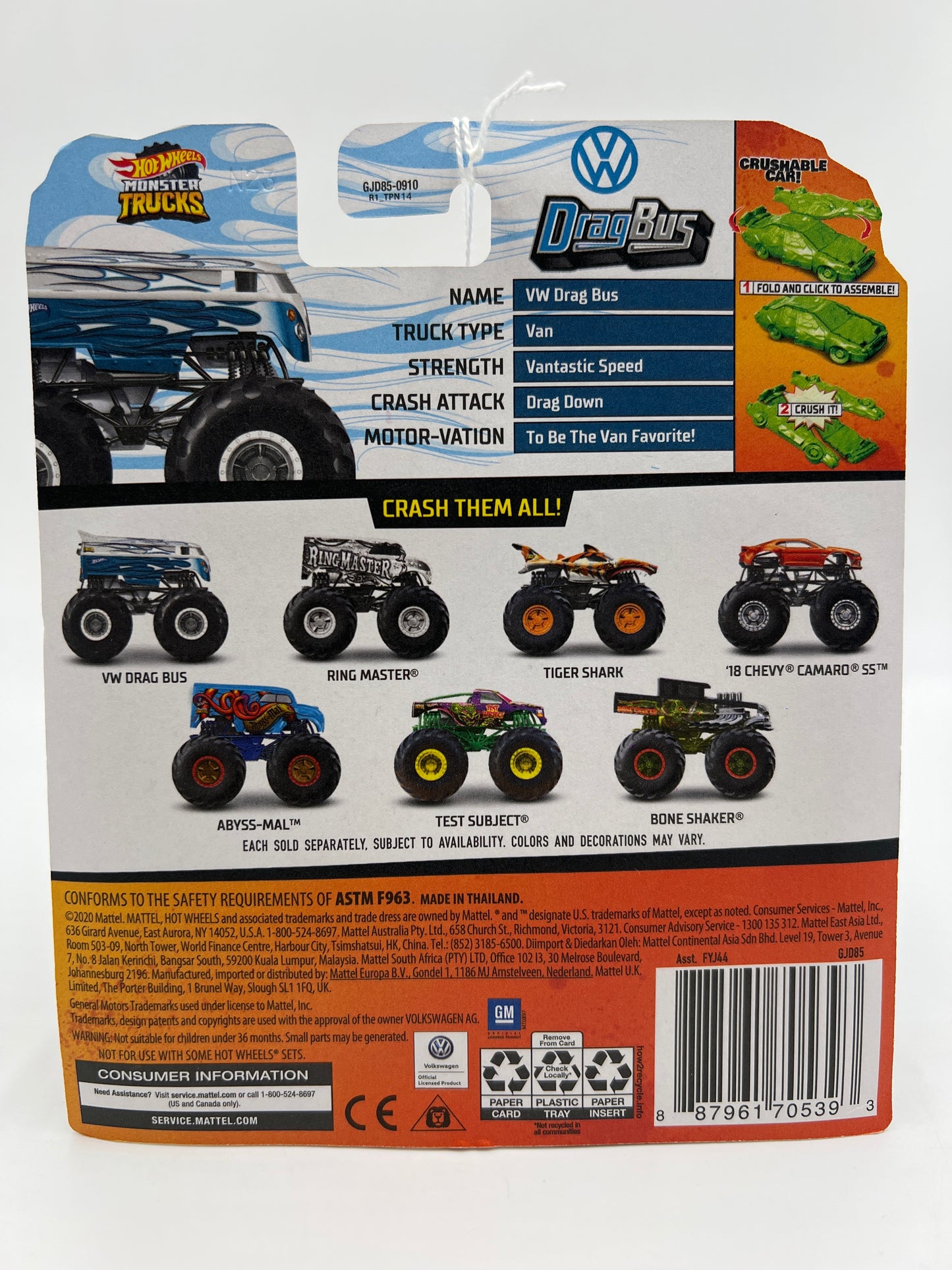 2020 Hot Wheels Monster Trucks HW Flames #68 VW Drag Bus 126F