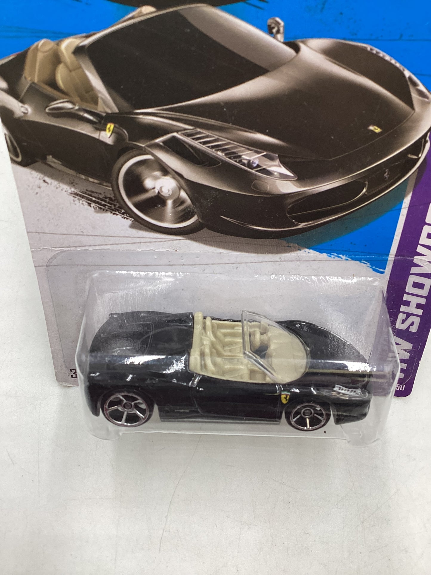 2013 Hot wheels #151 Ferrari 458 Spider Black *Card Not Perfect* SR