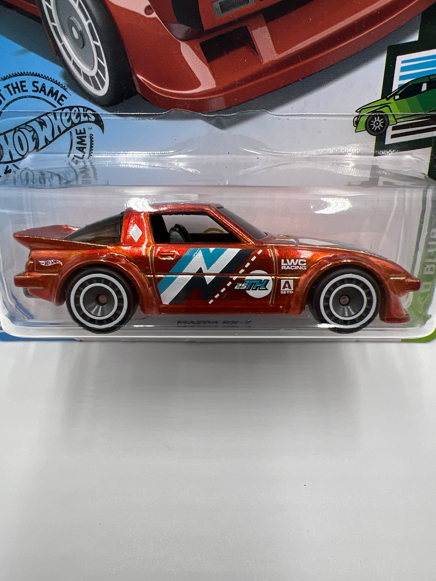 2020 Hot Wheels Super Treasure Hunt #130 Mazda RX-7 Orange W/Protector Card Not Perfect