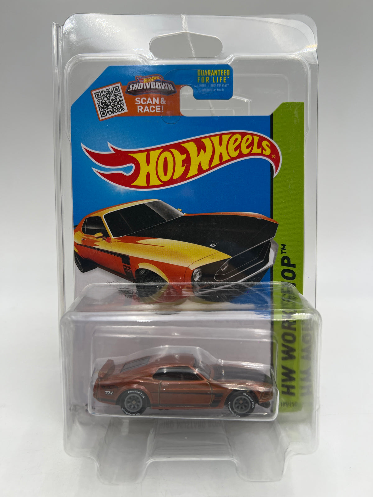 2015 Hot Wheels Super Treasure Hunt #195 69 Ford Mustang Boss 302 Orange W/Protector