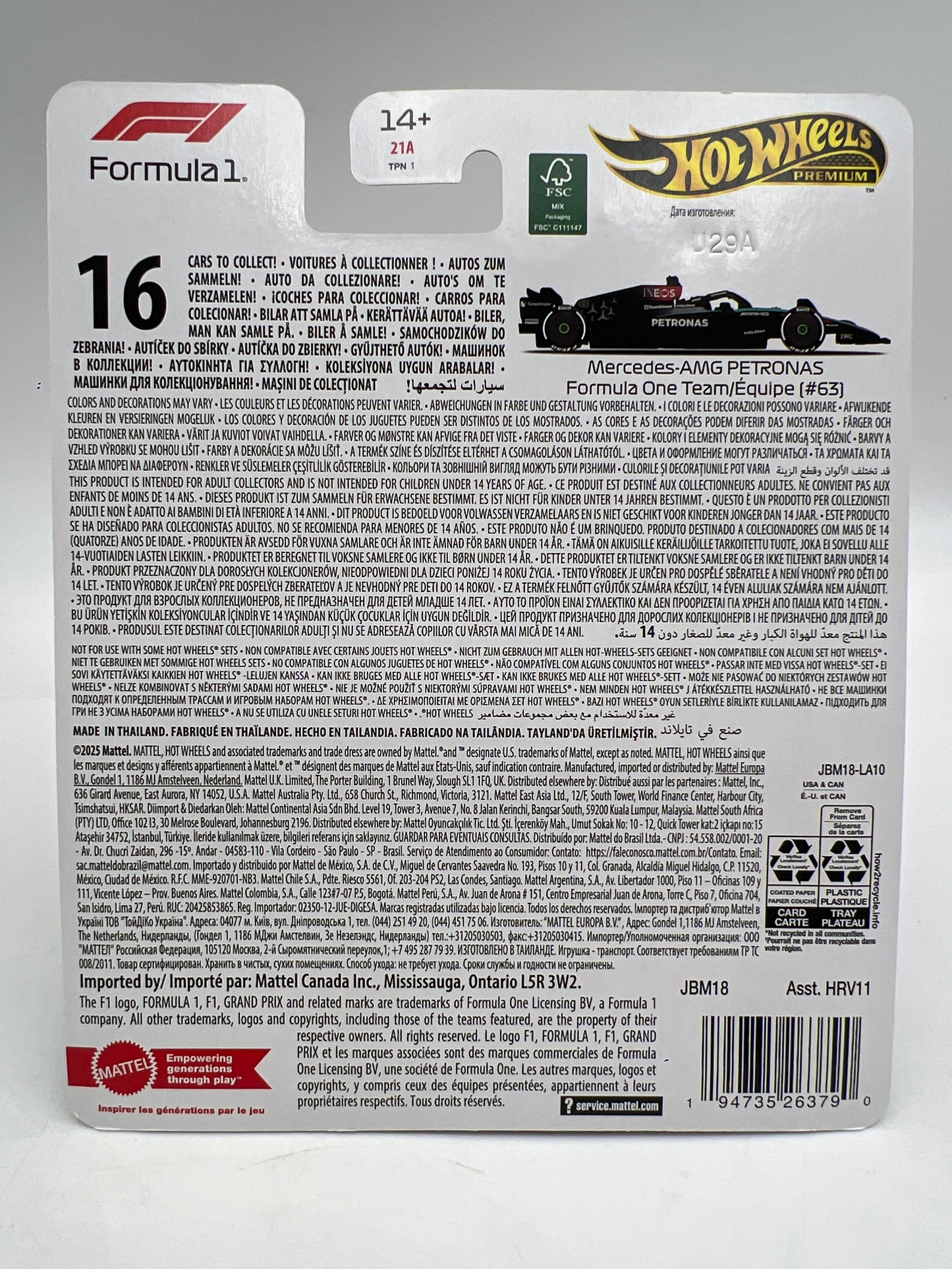 Hot Wheels Premium Formula 1 2024 Mercedes-AMG Petronas Formula One Team #63 241H