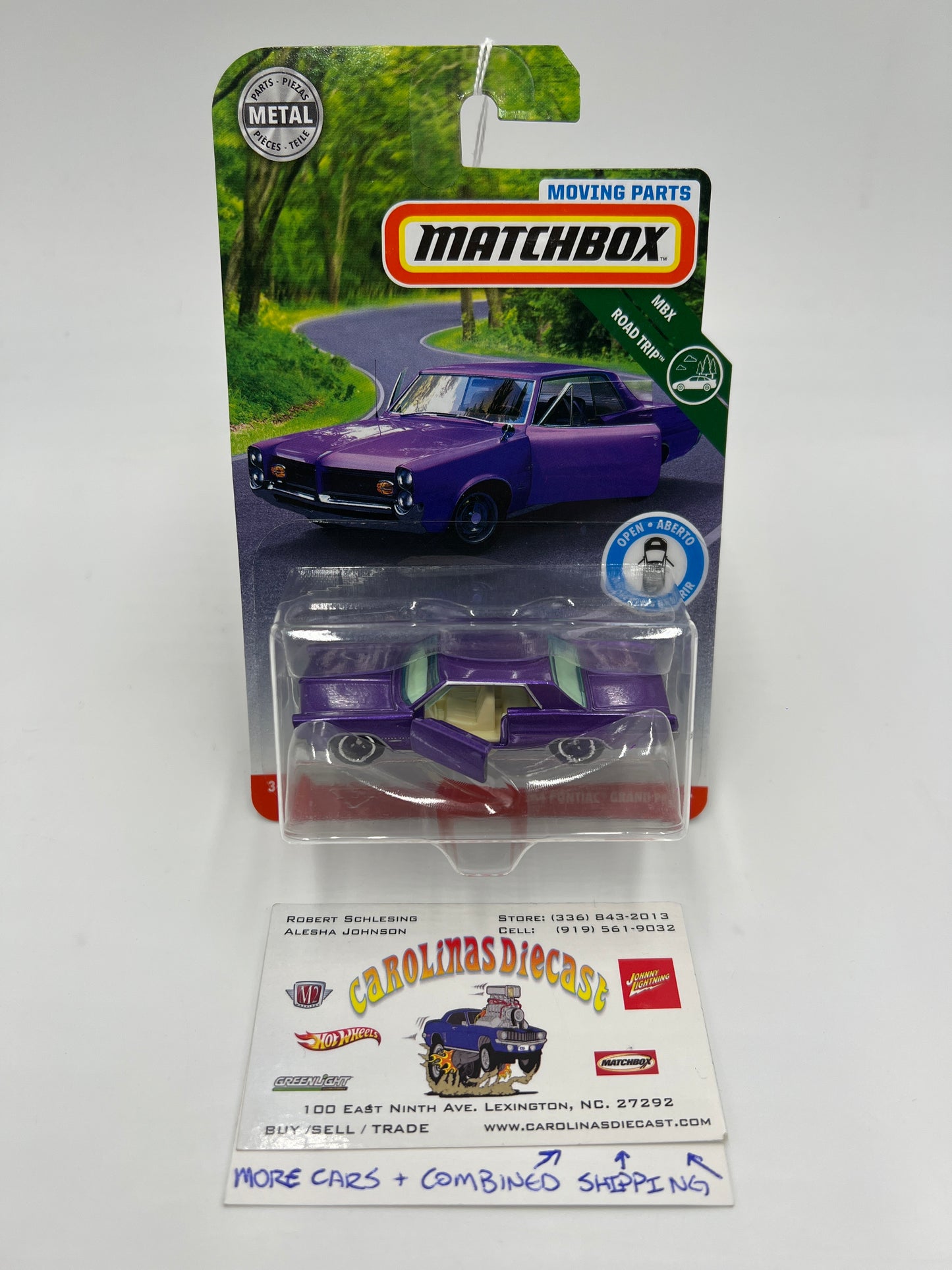 Matchbox Moving Parts MBX Road Trip 64 Pontiac Grand Prix Purple Cracked Blister 169G