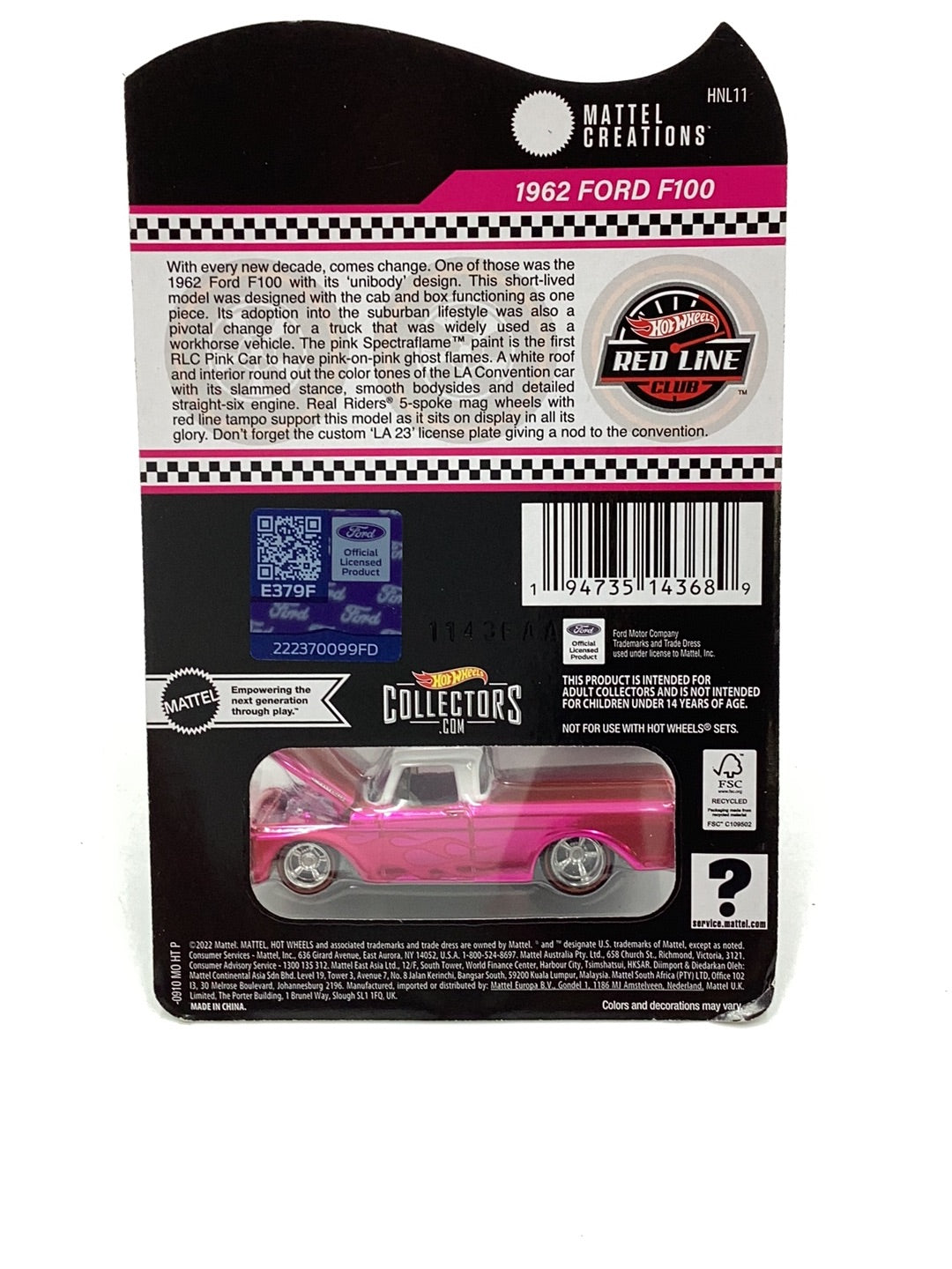 Hot Wheels RLC Ford F100 1962 Rosa - Edizione Limitata Collezionisti 1:64 - Foto 2