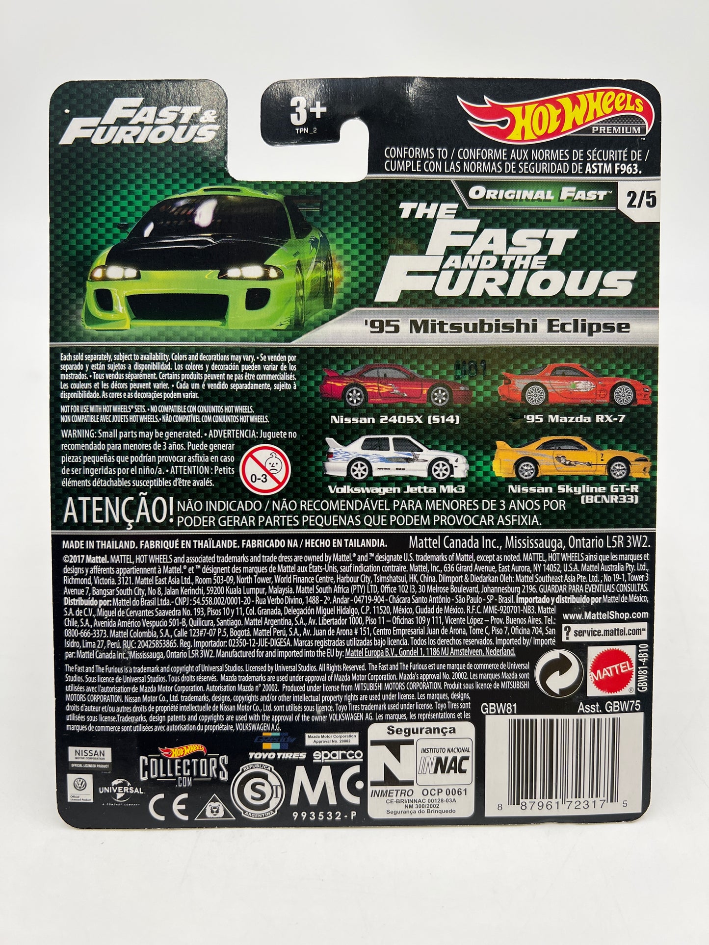 Hot Wheels Fast & Furious Original Fast #2 95 Mitsubishi Eclipse Green W/Protector