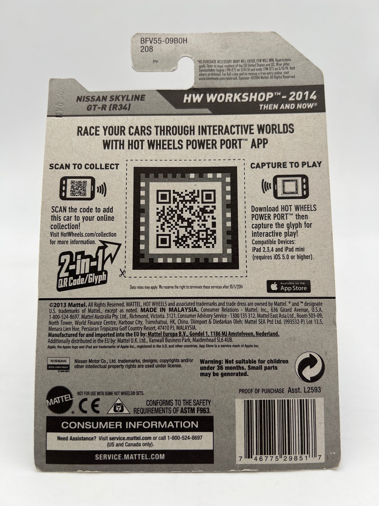 2014 Hot Wheels Workshop #230 Nissan Skyline GT-R R34 Blue W/Protector