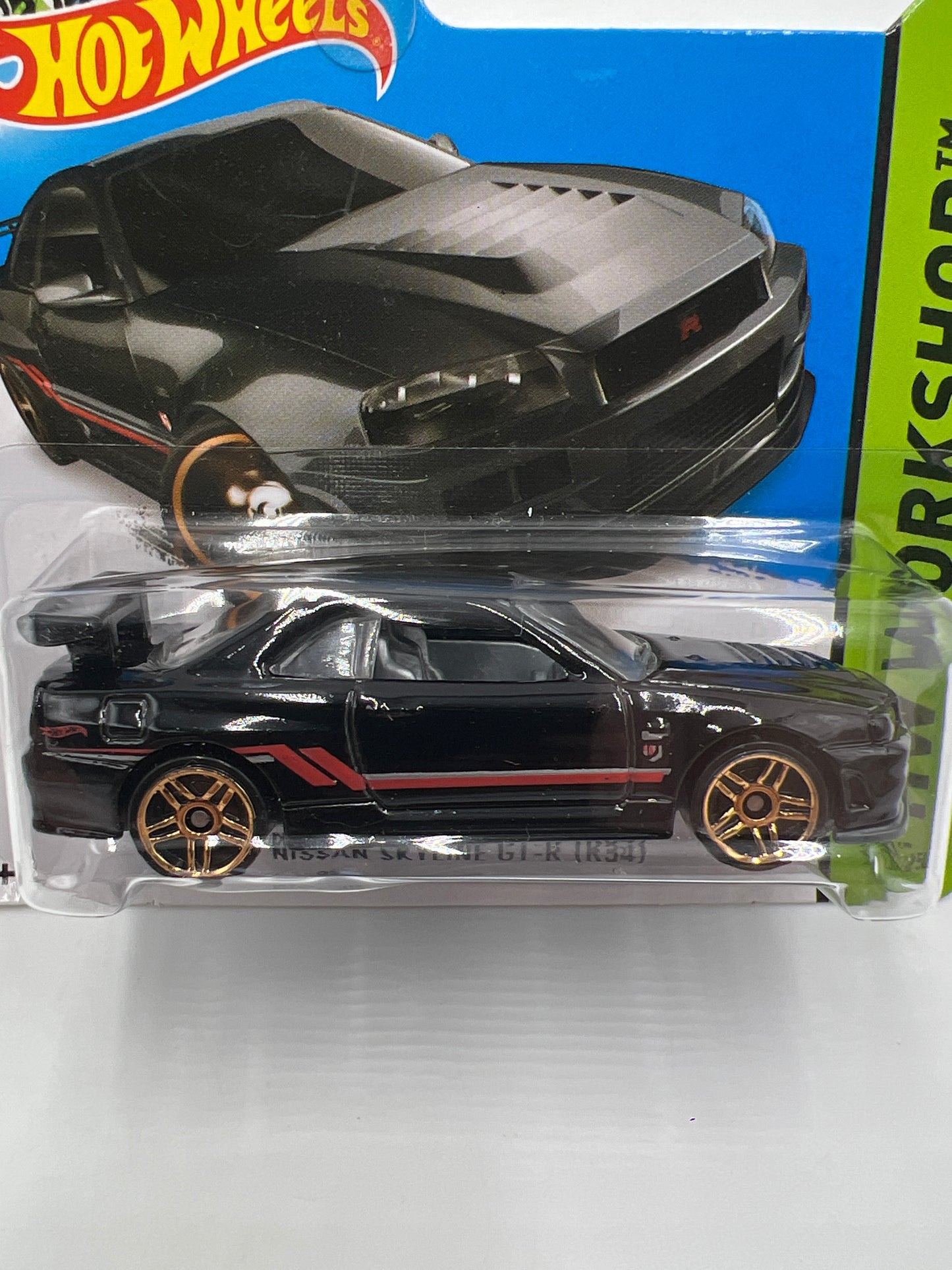 2014 Hot Wheels Short Card Workshop #230 Nissan Skyline GT-R R34 Black W/Protector
