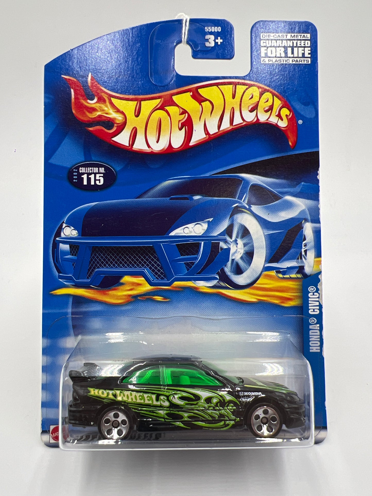 2002 Hot Wheels Collector #115 Honda Civic Black/Green 76A
