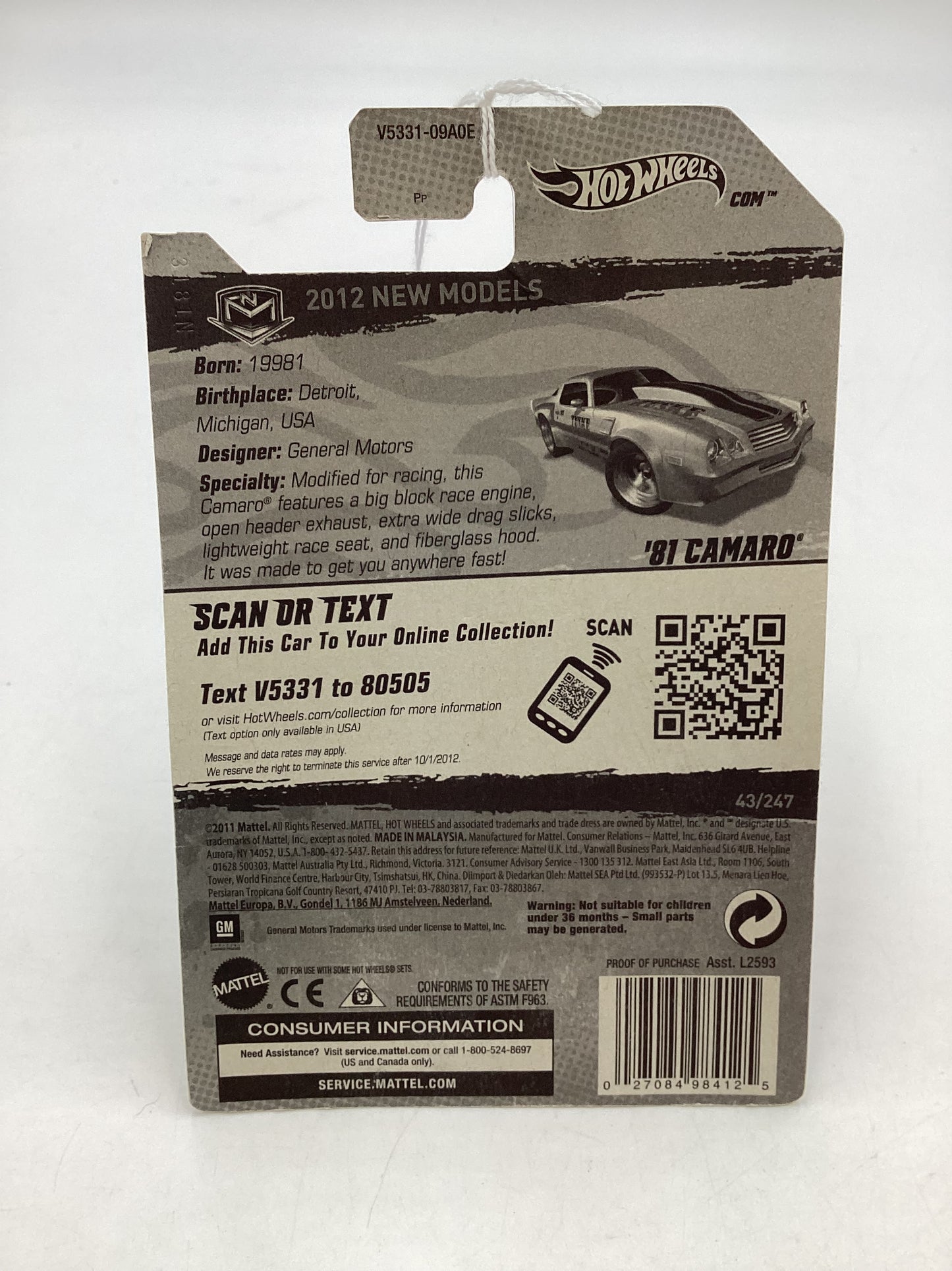 2012 Hot Wheels #043 Silver 81 Camaro 12H