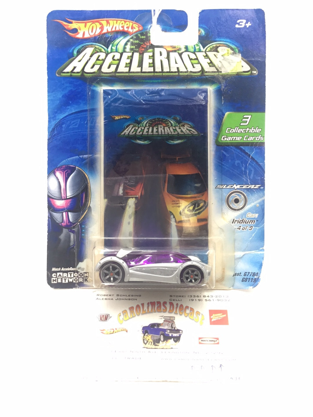 Hot wheels Acceleracers Silencerz Iridium 4 of 9 US card CM 6 Wheels (Bad Card) #2