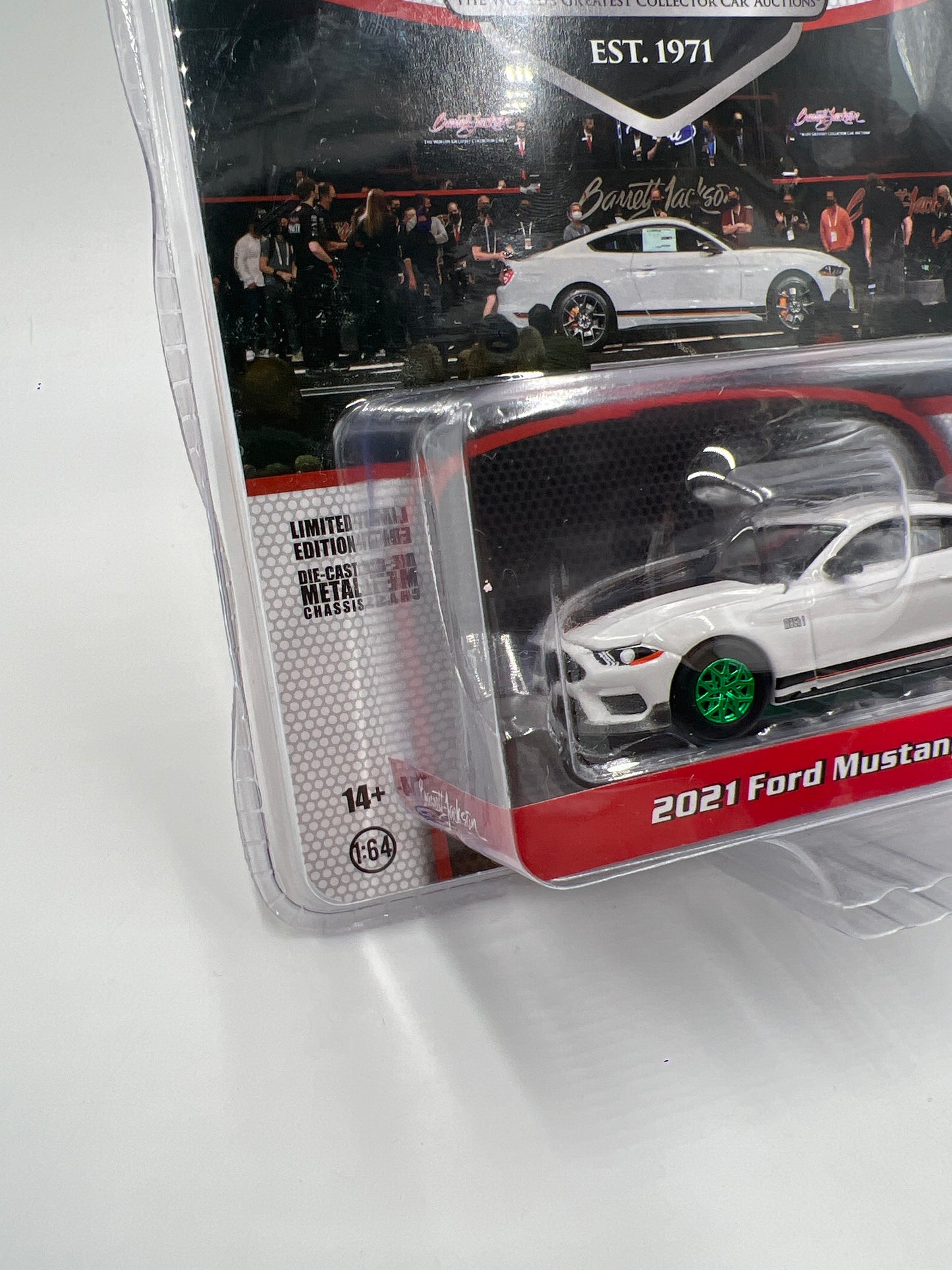 Greenlight Barrett Jackson 50th Anniversary Series 8 CHASE 2021 Ford Mustang Mach 1 VIN 001 White