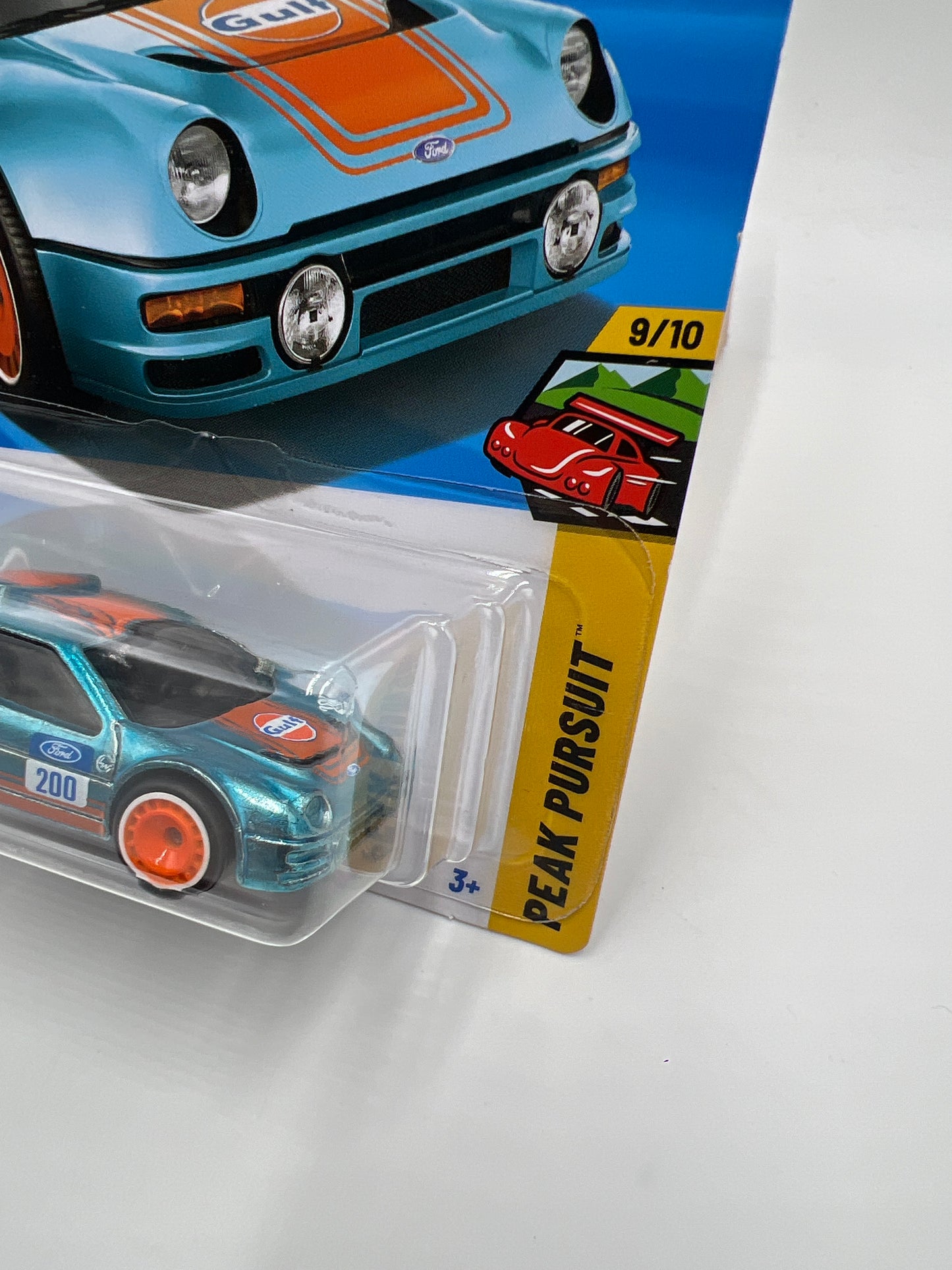 2025 Hot Wheels Q Case Super Treasure Hunt #247 Ford RS200 Gulf Blue W/Protector Intl Card 1