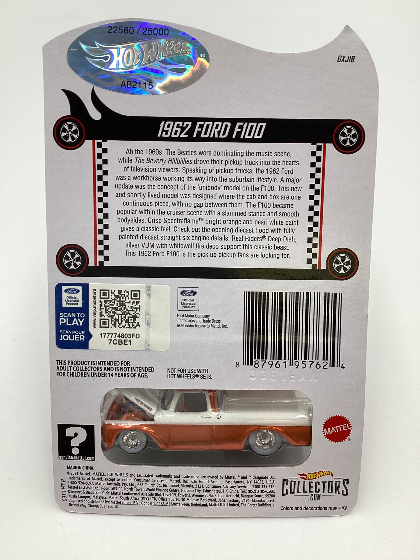 2022 Hot Wheels RLC #22580/25000 1962 Ford F100 Orange with protector