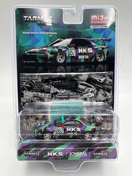 Tarmac Works Mijo Exclusives #61 Nissan Skyline R32 Widebody HKS W/Trading Cards 236D