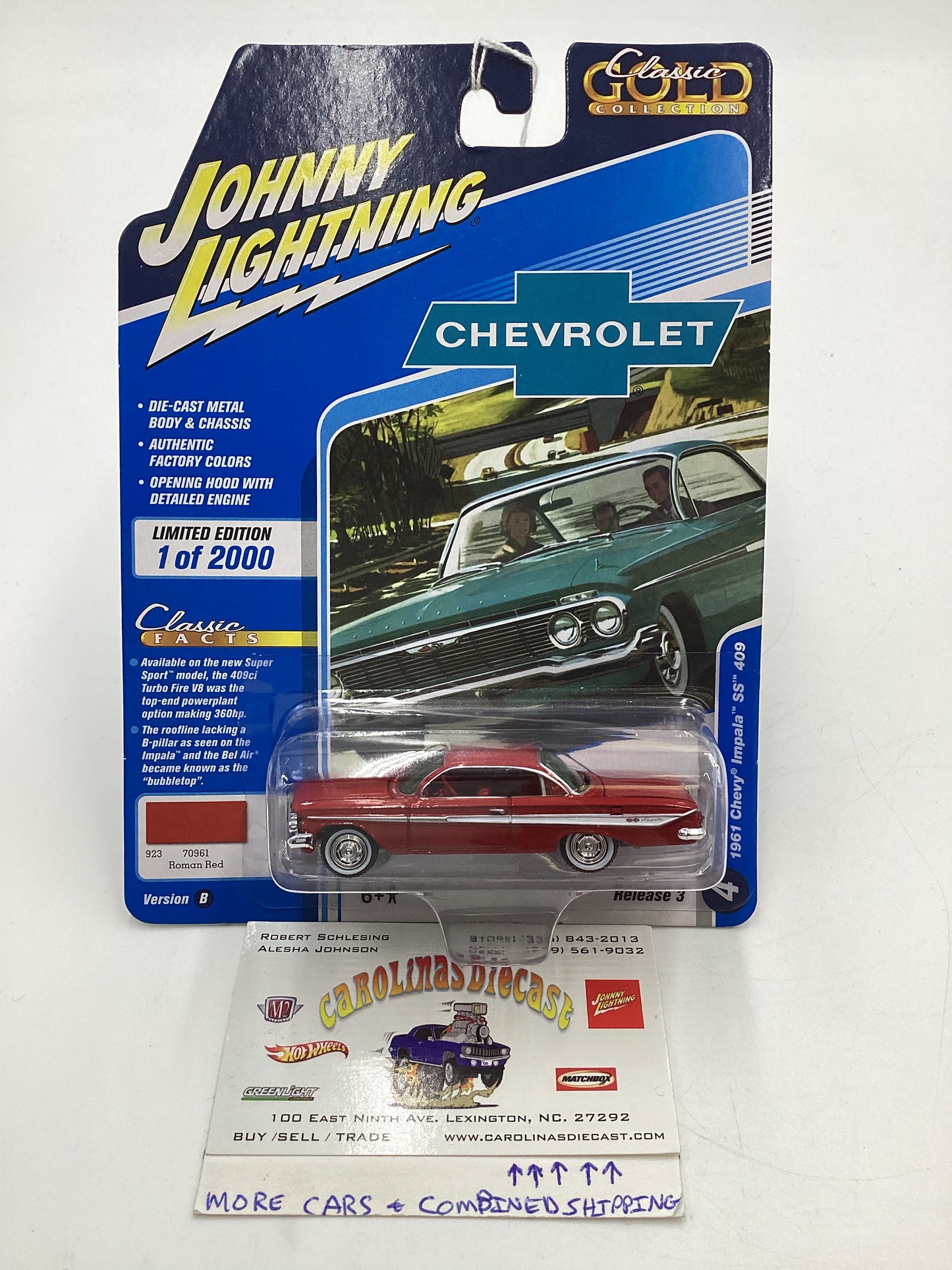 Johnny Lightning Classic Gold Collection Release 3 Version B 1961 Chevrolet Impala SS 409 Red 186F