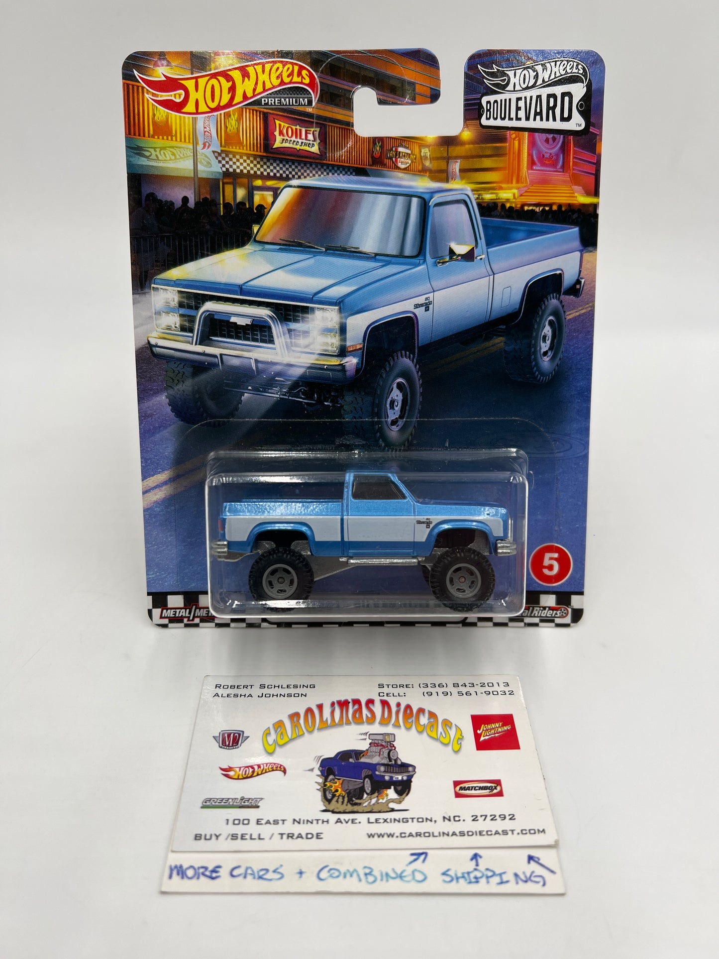 Hot Wheels Premium Boulevard #5 83 Chevy Silverado 4x4 Blue W/Protector Partial Reglue Blister