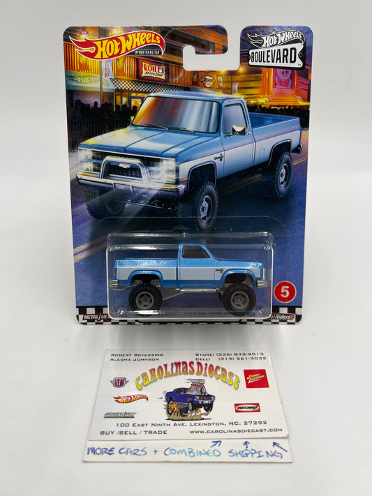 Hot Wheels Premium Boulevard #5 83 Chevy Silverado 4x4 Blue W/Protector Partial Reglue Blister