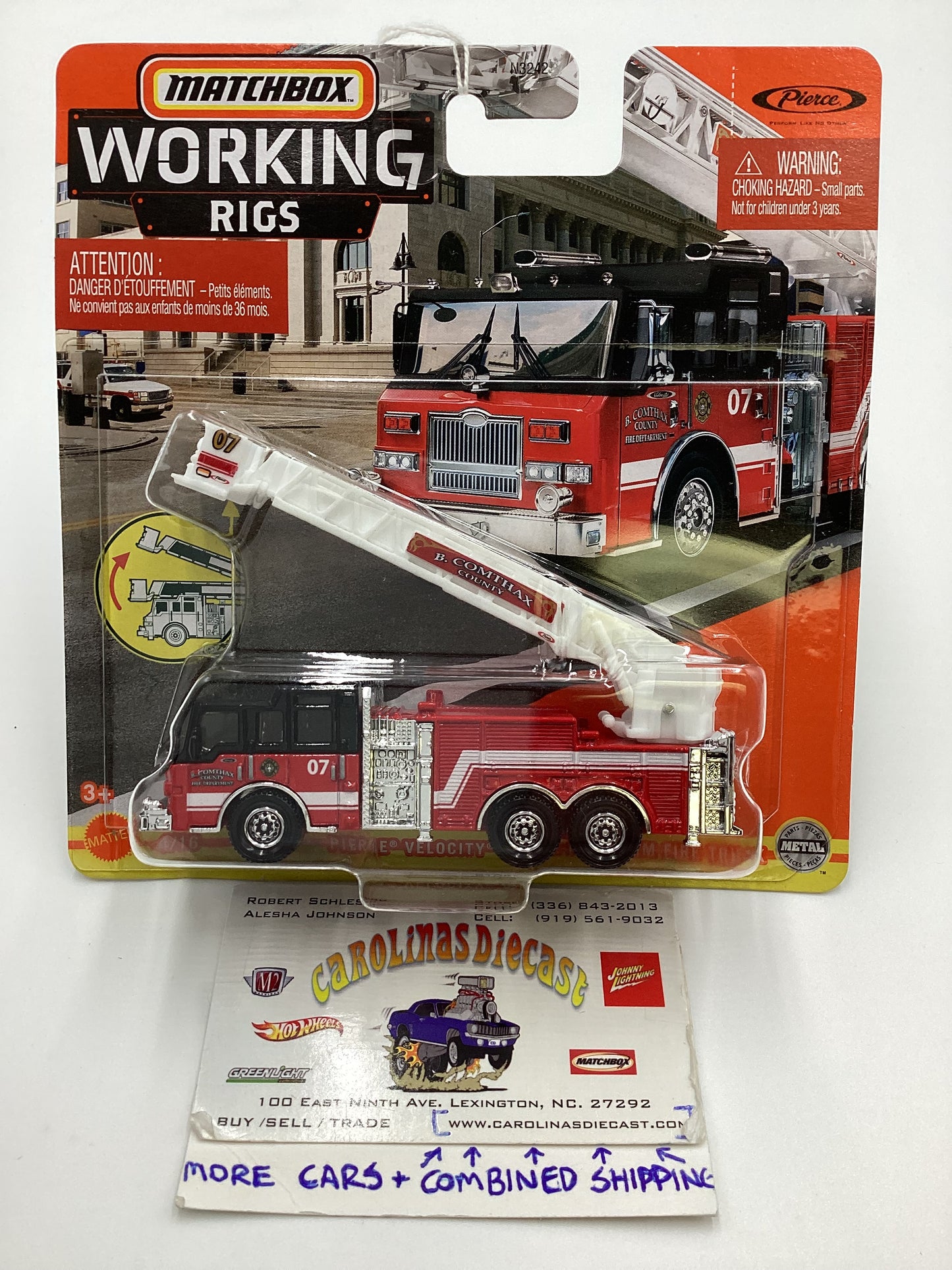 2021 Matchbox working rigs #4 B.Comthax County Pierce Velocity Aerial Platform Fire Truck 168F