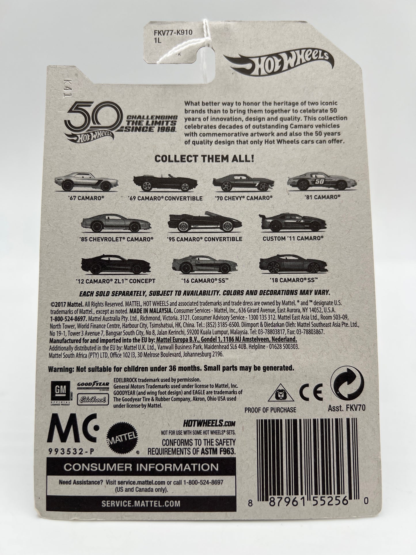 2018 Hot Wheels 50th Anniversary Camaro Series #3 70 Chevy Camaro Blue 152F