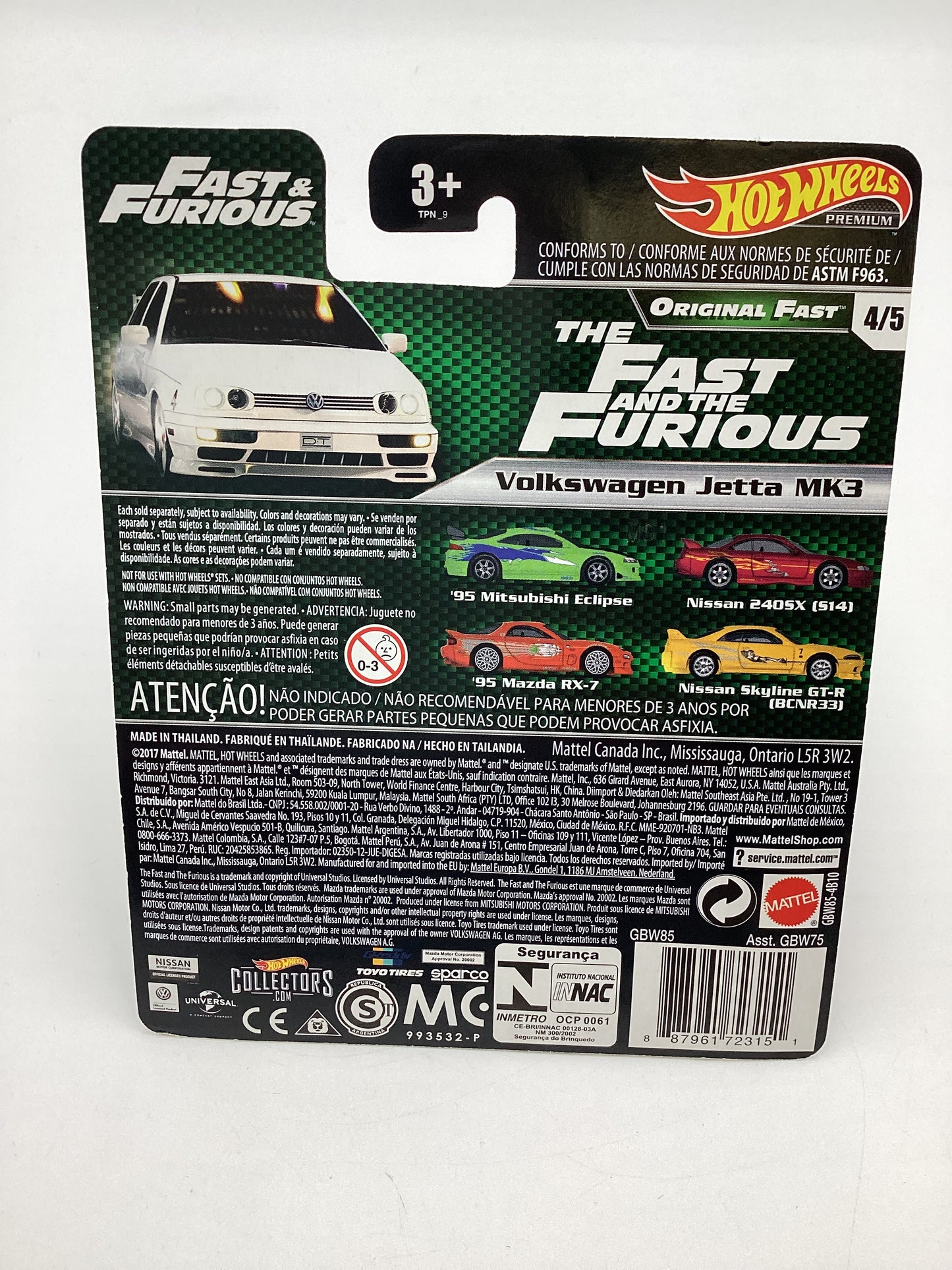 Hot Wheels Fast & Furious Original Fast #4 Volkswagen Jetta MK3 White W/Protector