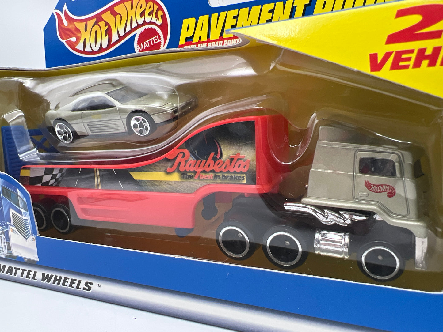 Hot Wheels Pavement Pounders Ferrari 348 Silver W/Raybestos Transporter Truck