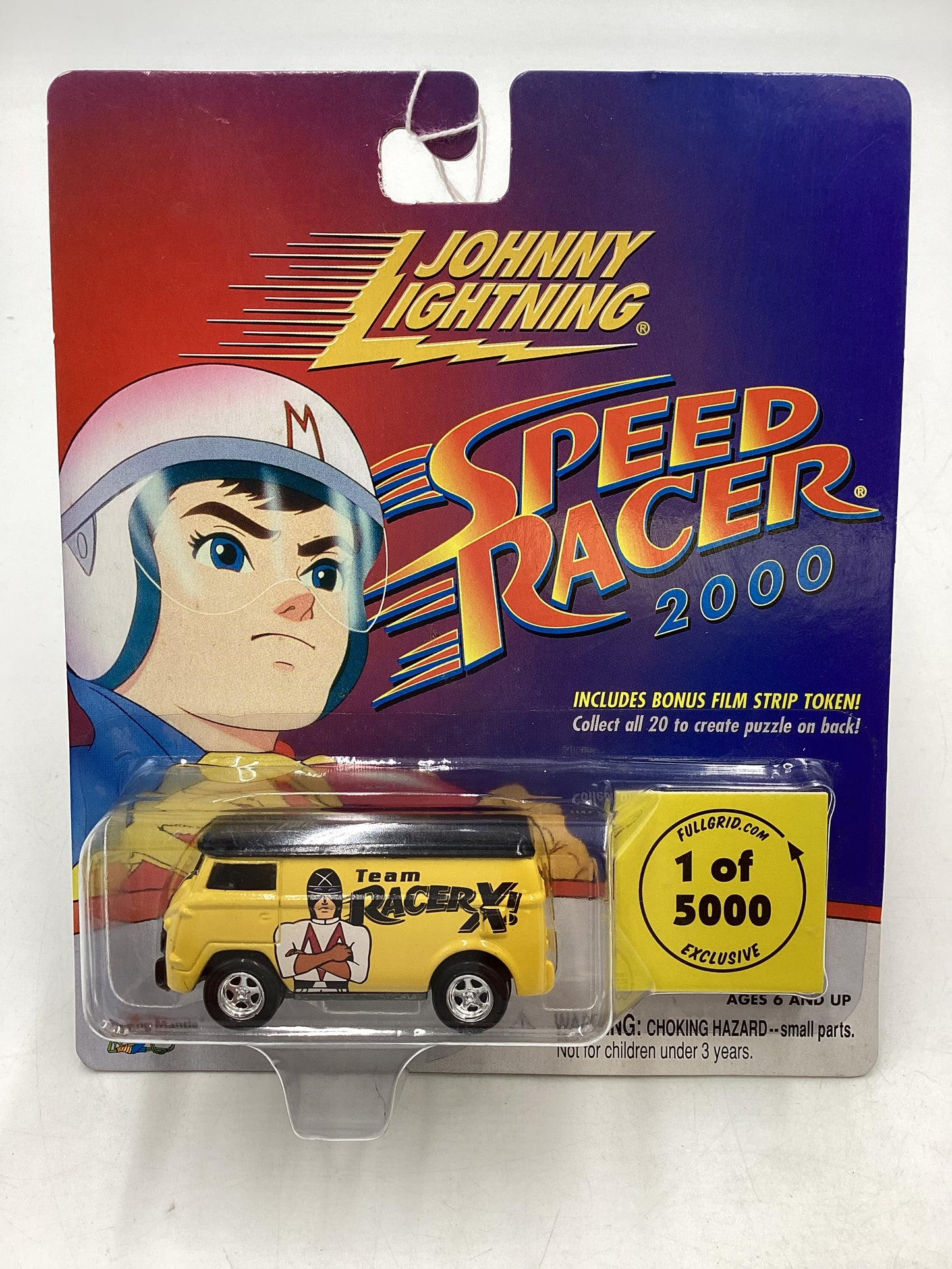 Johnny Lightning Speed Racer 2000 1/5000 VW Panel Van Yellow Team Racer X Cracked Blister