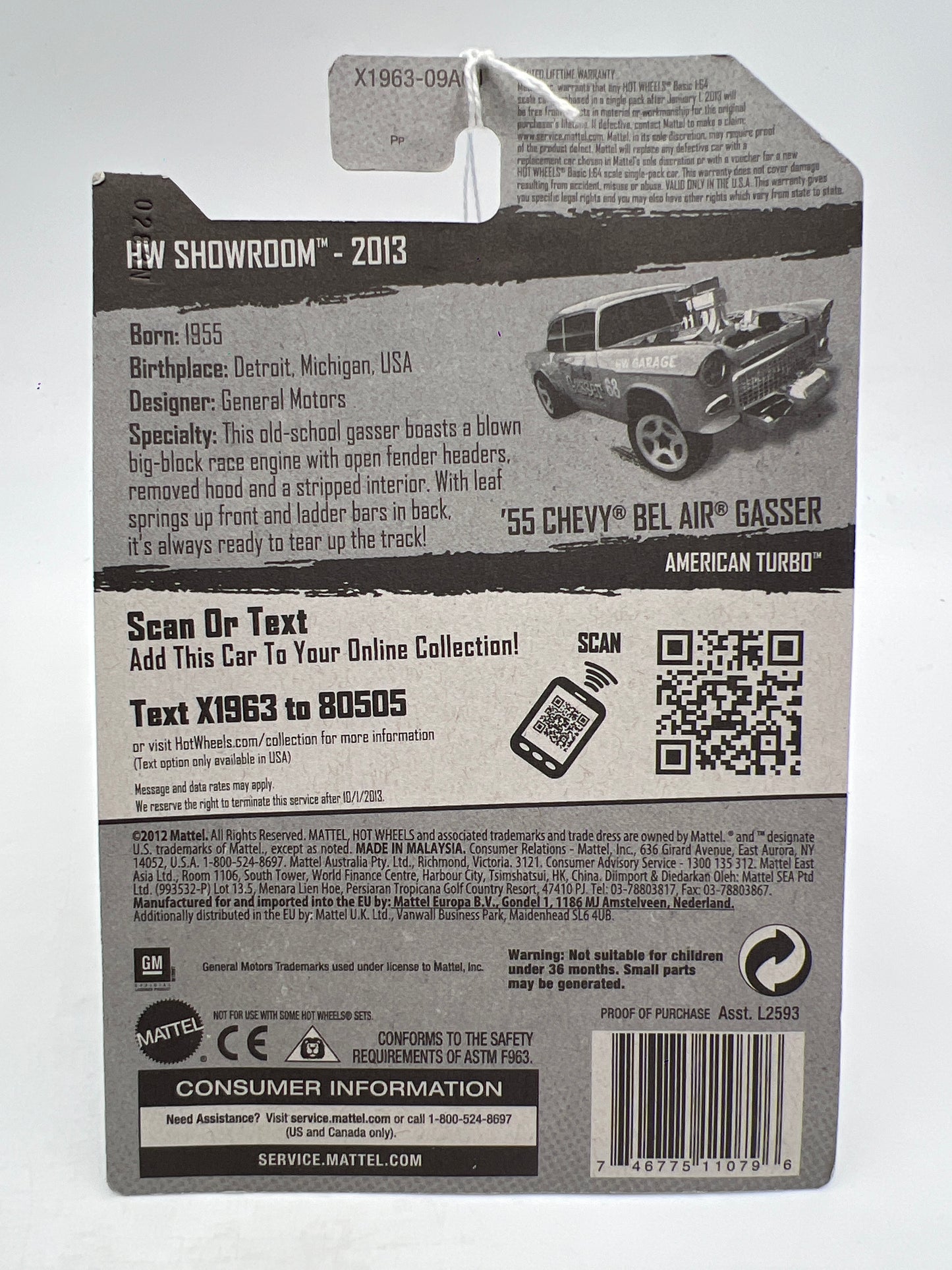 2013 Hot Wheels Showroom #190 55 Chevy Bel Air Gasser Gold 11F