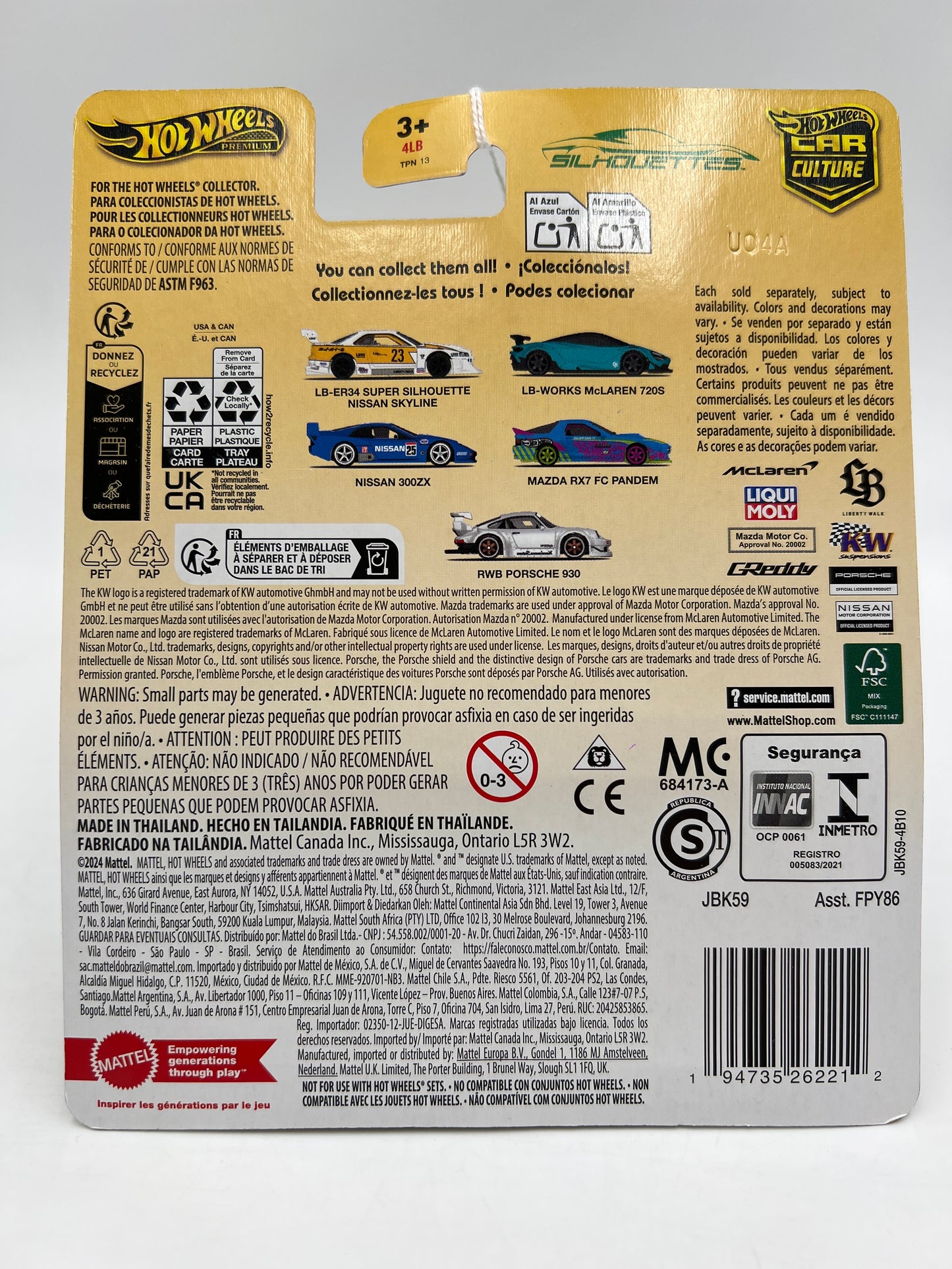 Hot Wheels Premium Car Culture Silhouettes #1 LB-ER34 Super Silhouette Nissan Skyline LBWK White 258C