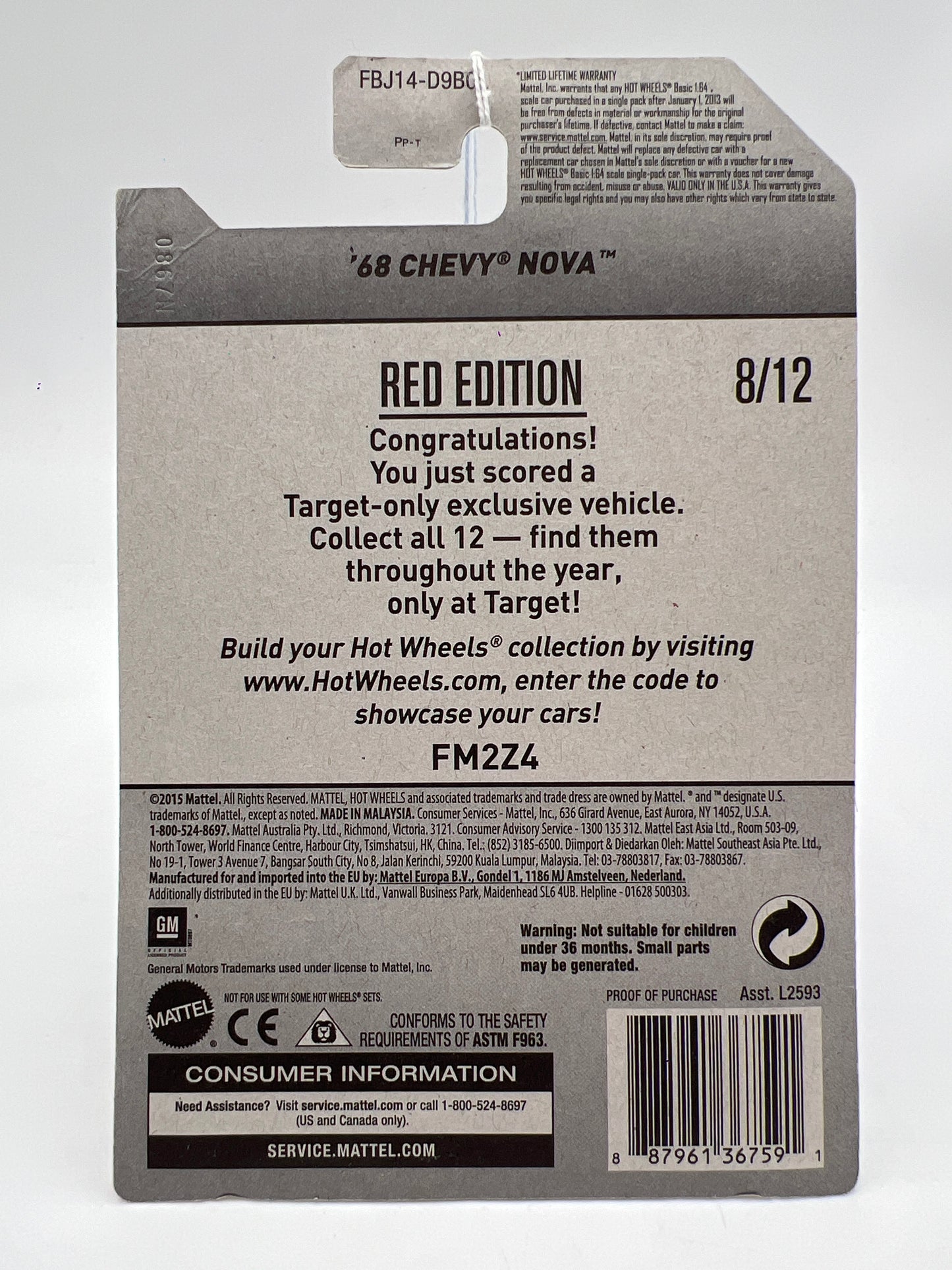 Hot Wheels Target Red Edition 68 Chevy Nova White 148C