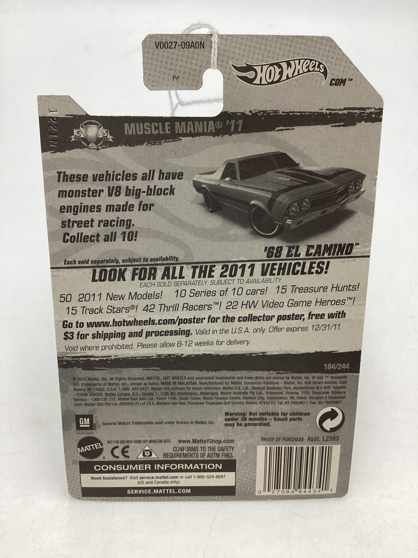 2011 Hot wheels #104 68 El Camino Orange Walmart Exclusive 239F