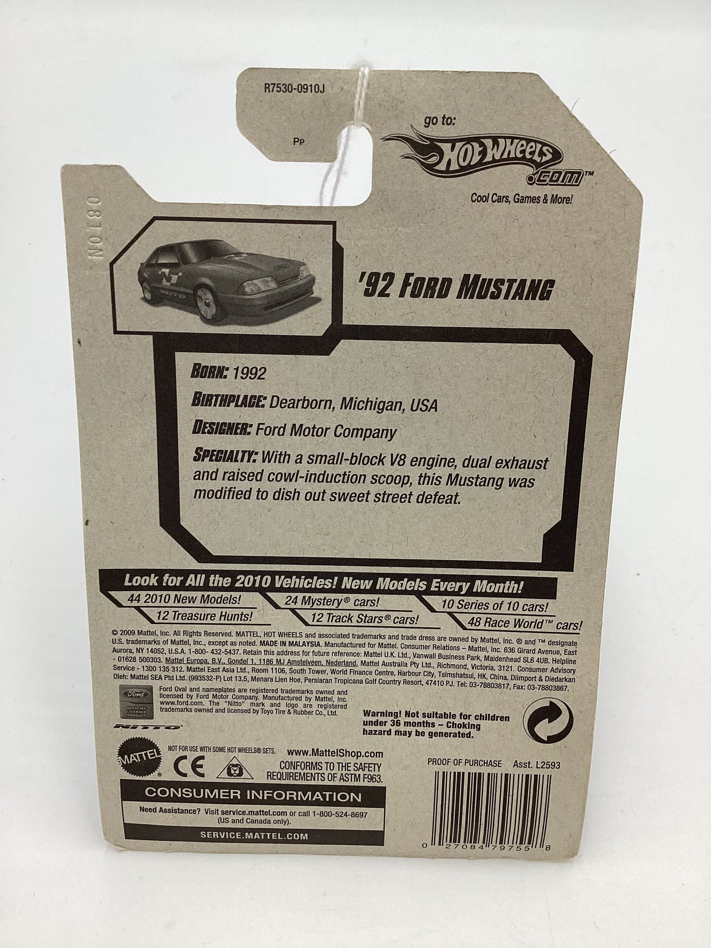 2010 Hot Wheels 92 Ford Mustang Red #105 20A