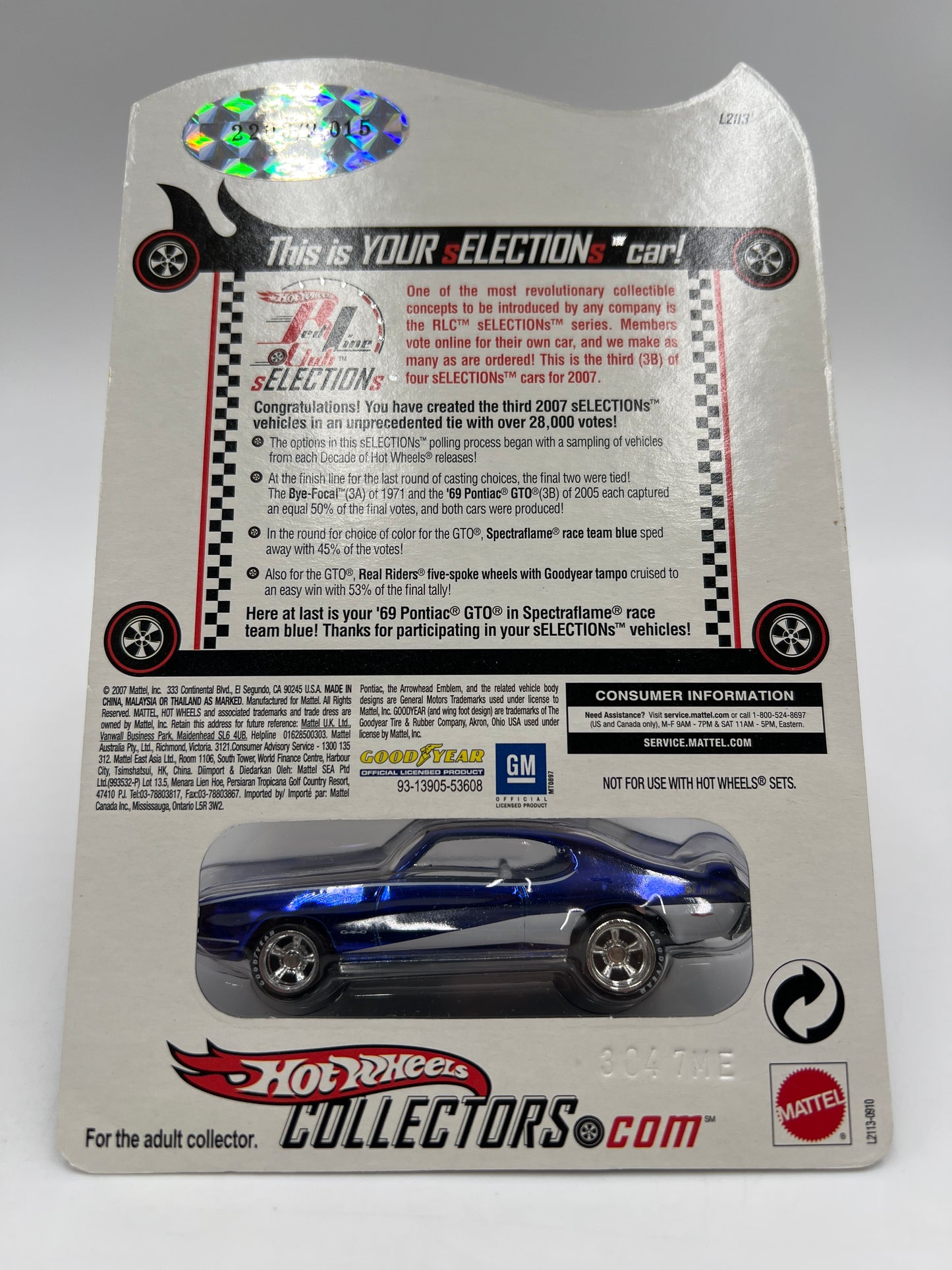 2007 Hot Wheels RLC sELECTIONs Series #3B 69 Pontiac GTO Blue 2203/9015 W/Protector