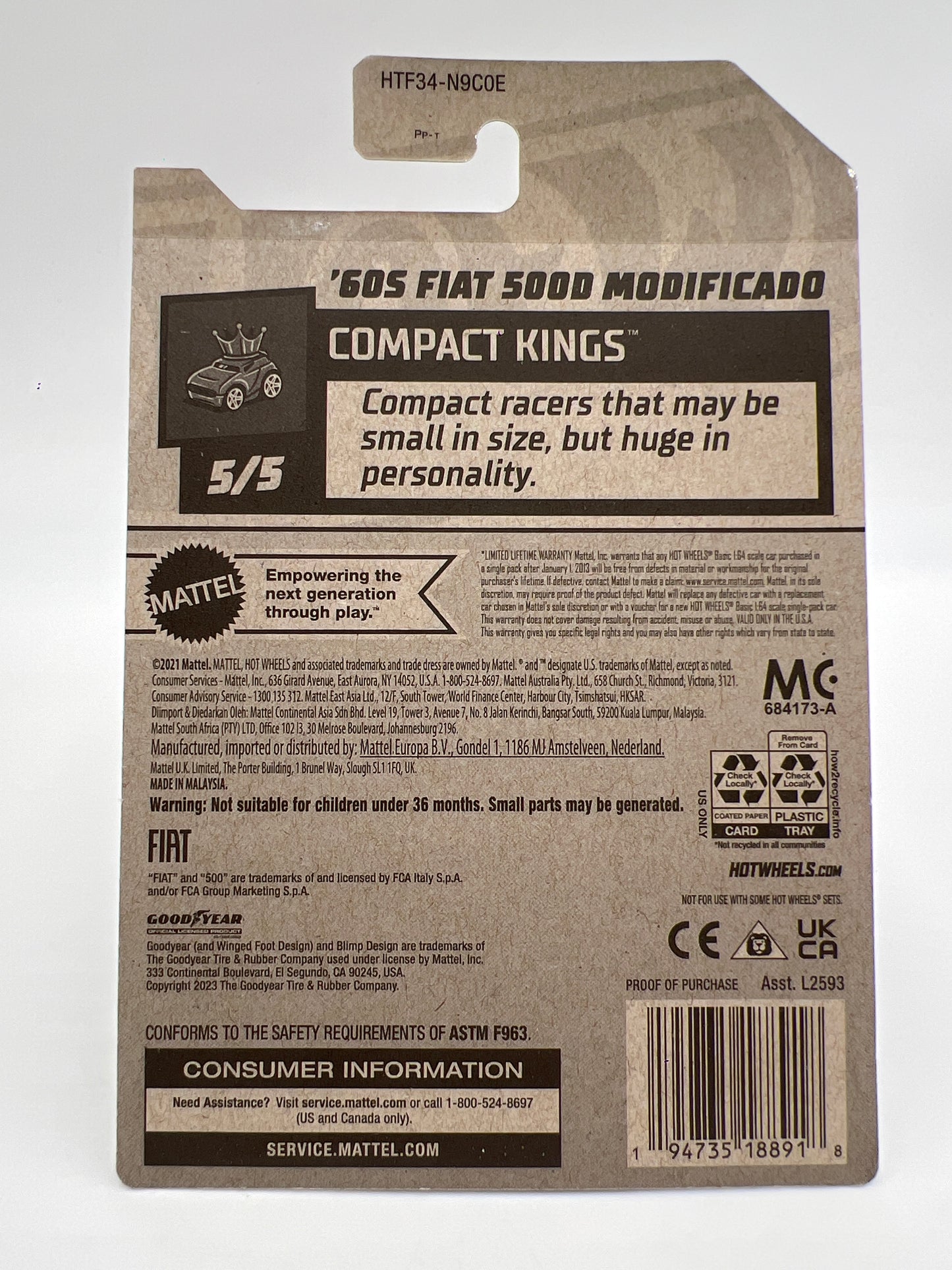 2024 Hot Wheels Super Treasure Hunt #117 60s Fiat 500D Modificado Gold W/Protector