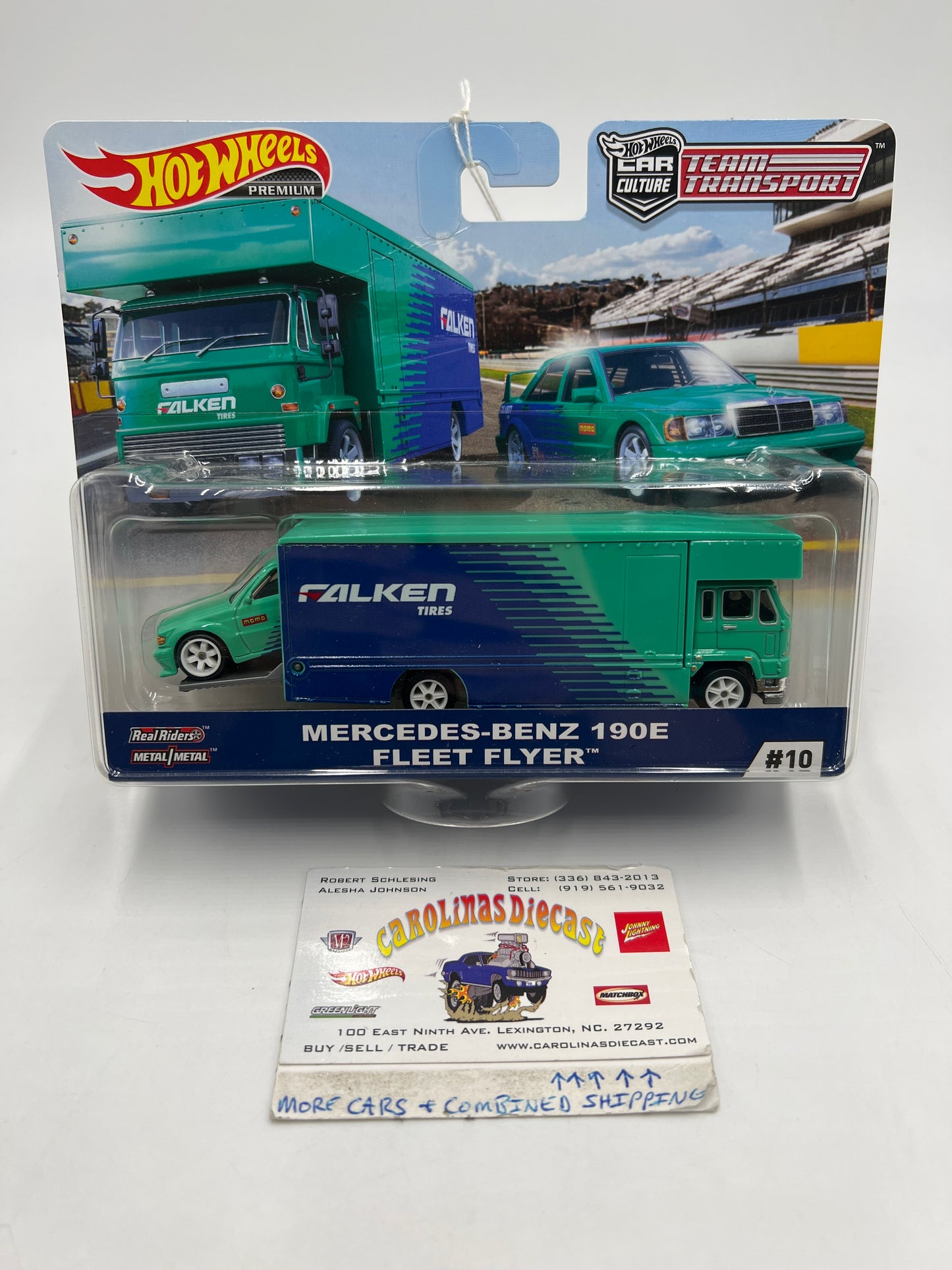 Hot Wheels Team Transport #10 Mercedes-Benz 190E & Fleet Flyer Falken Bad Card 281D