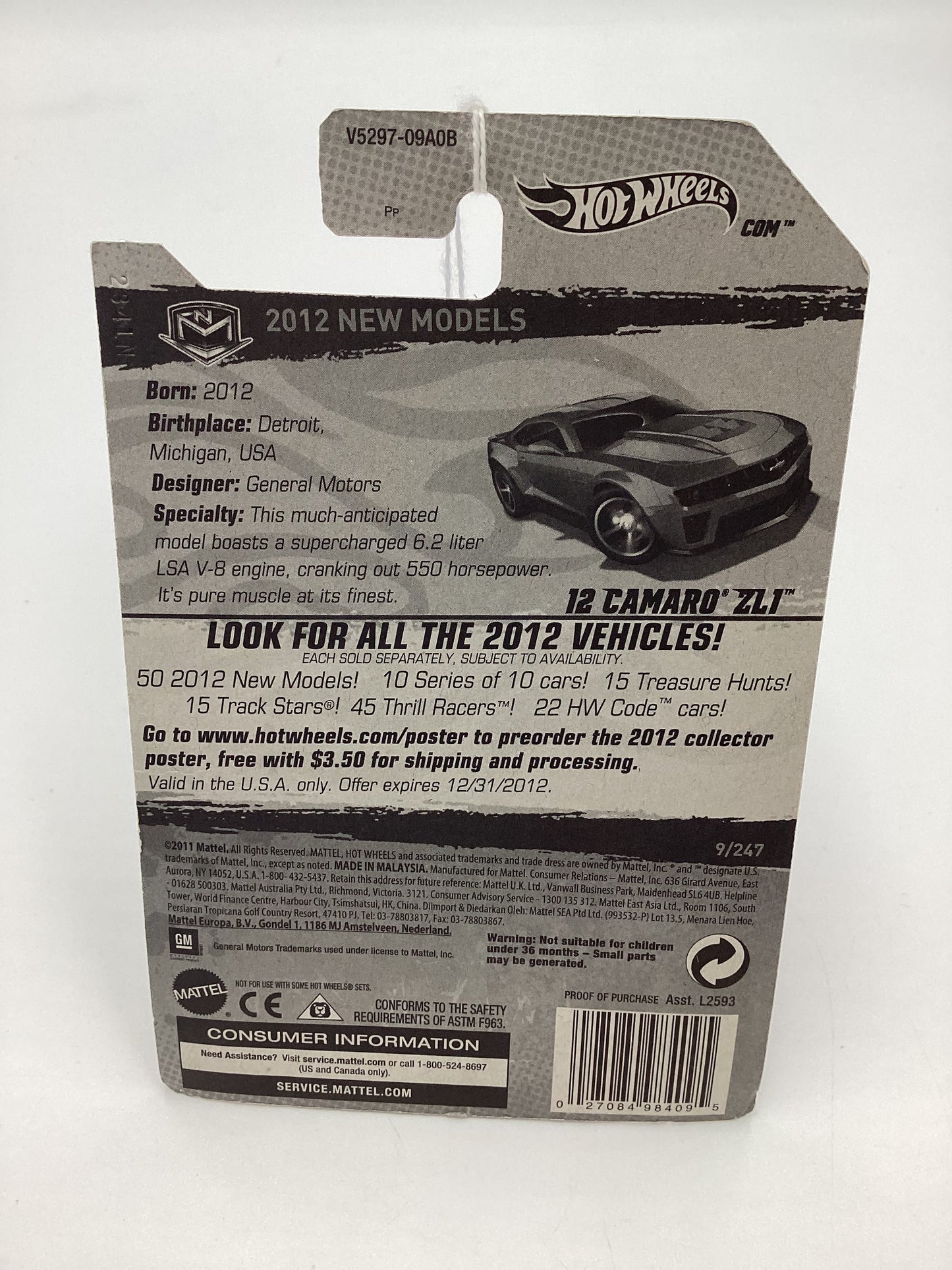2012 Hot Wheels New Models #9 12 Camaro ZL1 Red 8D