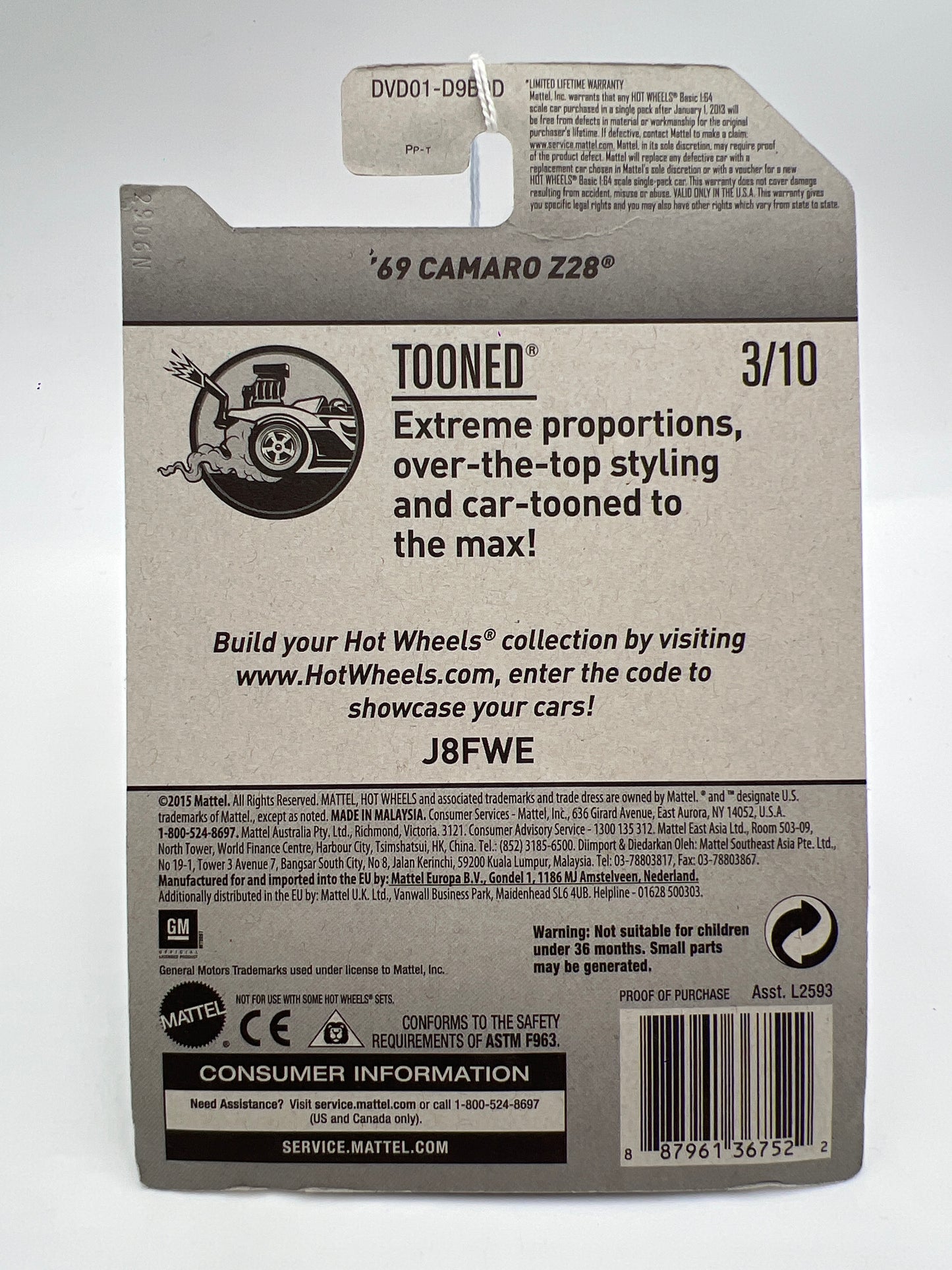 2017 Hot Wheels Treasure Hunt 69 Camaro Z28 Yellow Tooned 282C