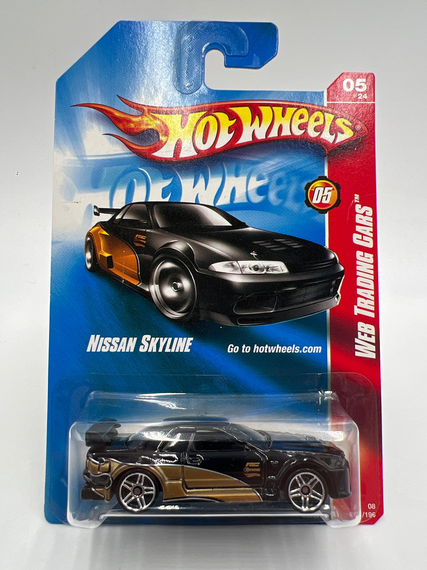 2008 Hot Wheels Web Trading Cars #81 Nissan Skyline Black/Gold W/Protector