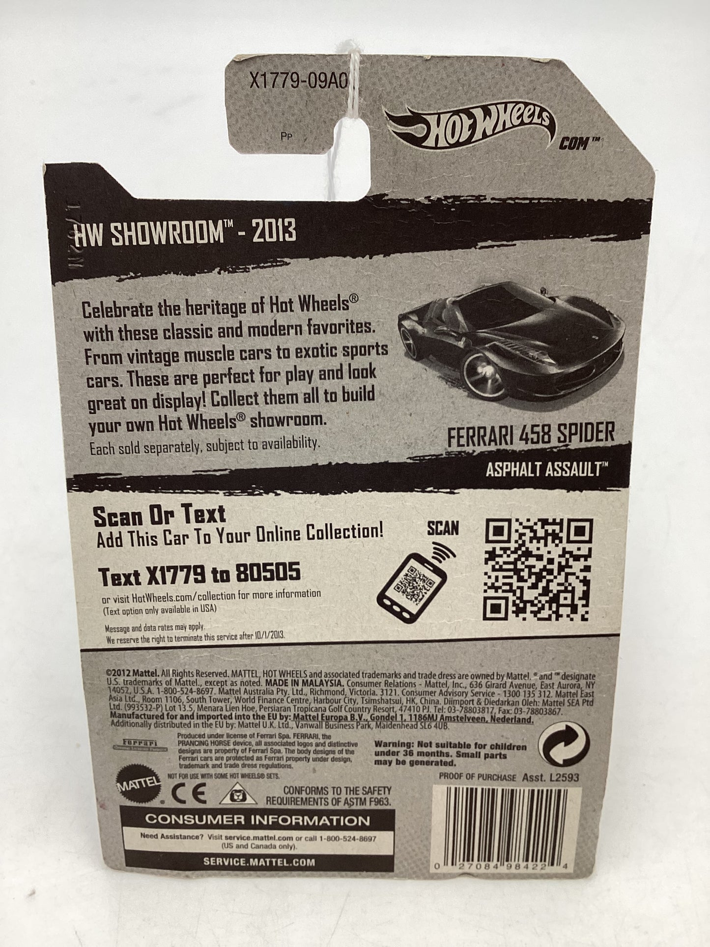 2013 Hot wheels #151 Ferrari 458 Spider Black *Card Not Perfect* SR