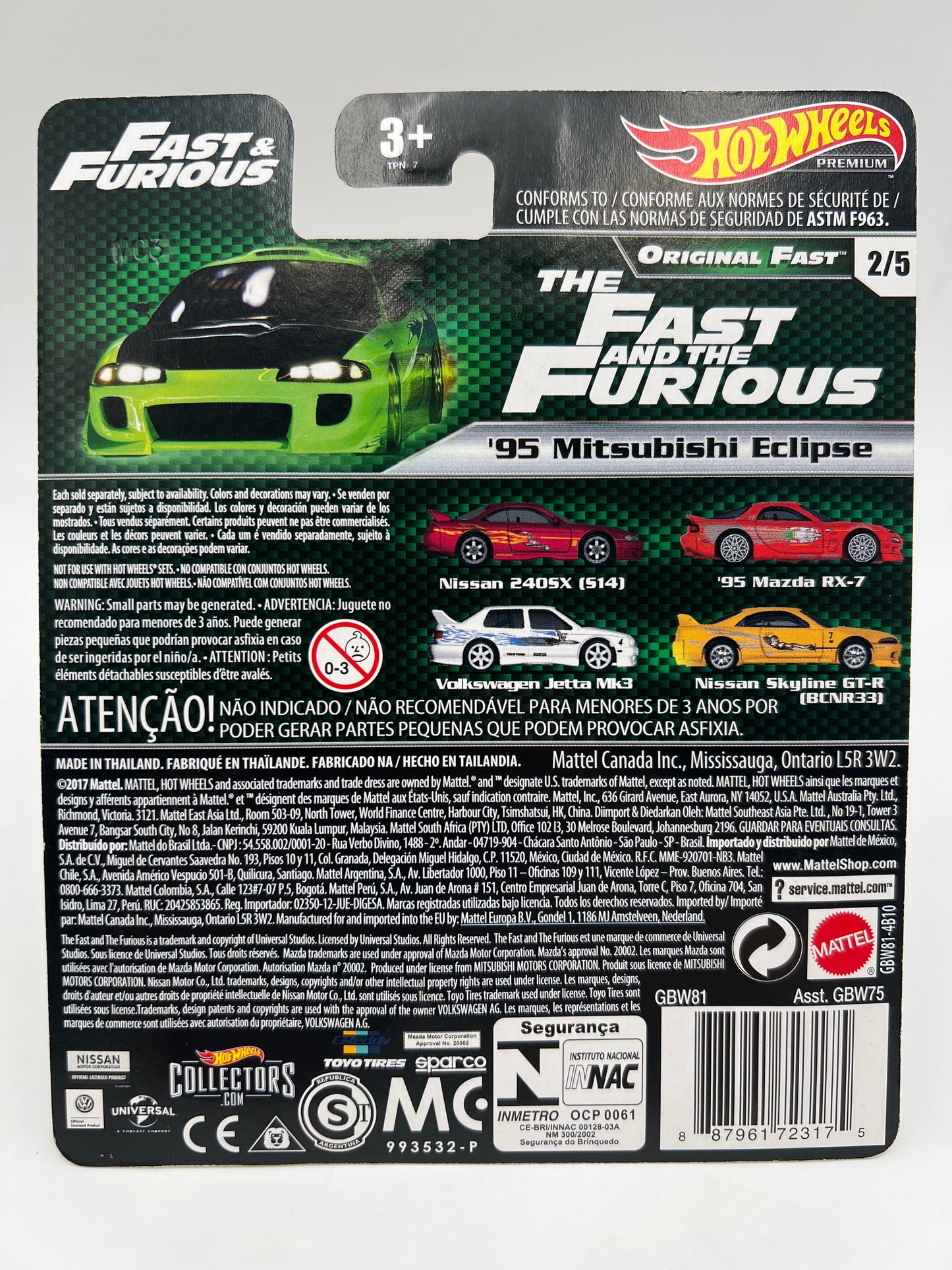 Hot Wheels Fast & Furious Original Fast #2 95 Mitsubishi Eclipse Green W/Protector