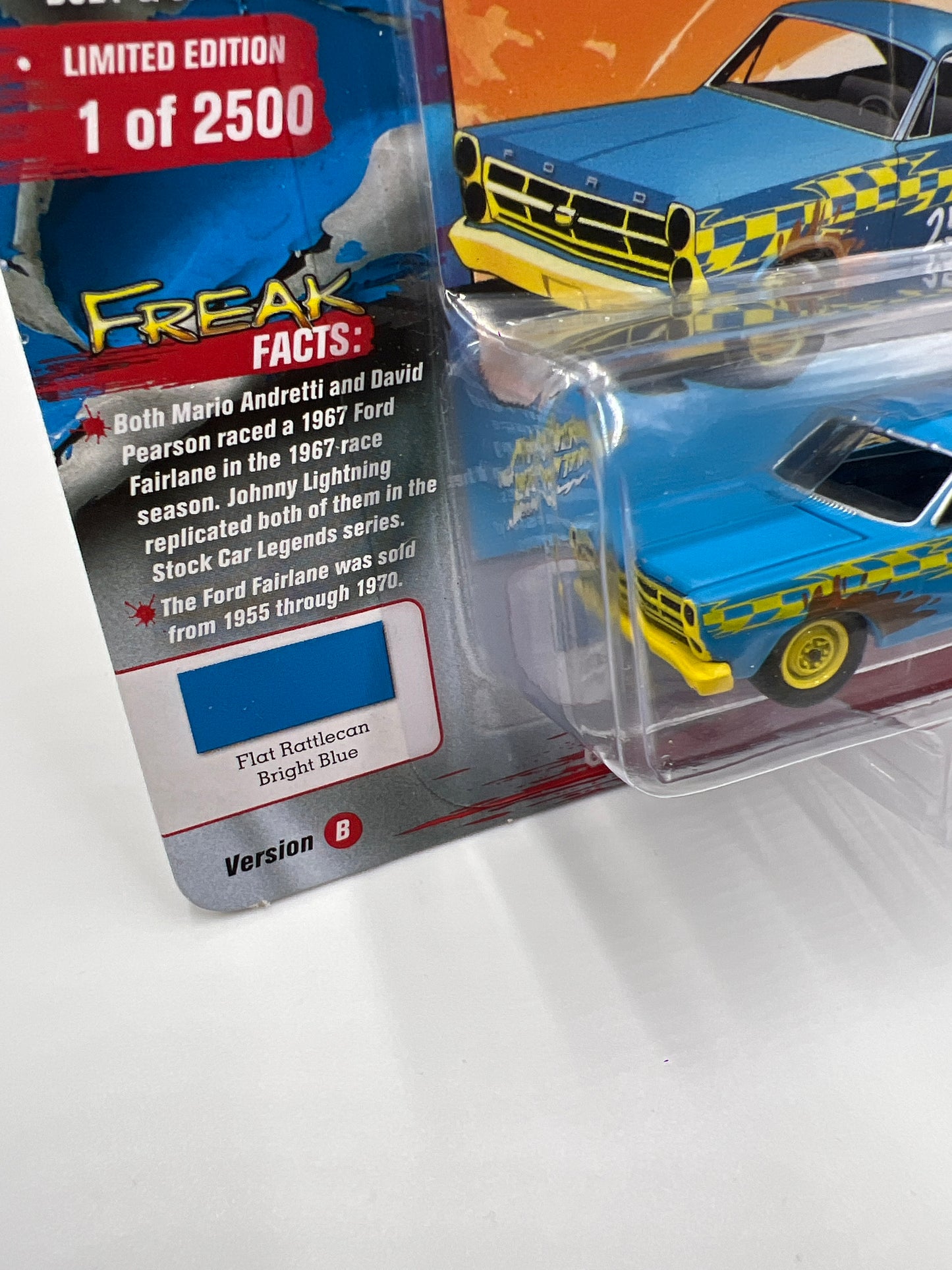 Johnny Lightning Street Freaks Demolition Derby Release 4 Version B 1967 Ford Fairlane Stock Car #25 Flat Rattlecan Bright Blue 232C