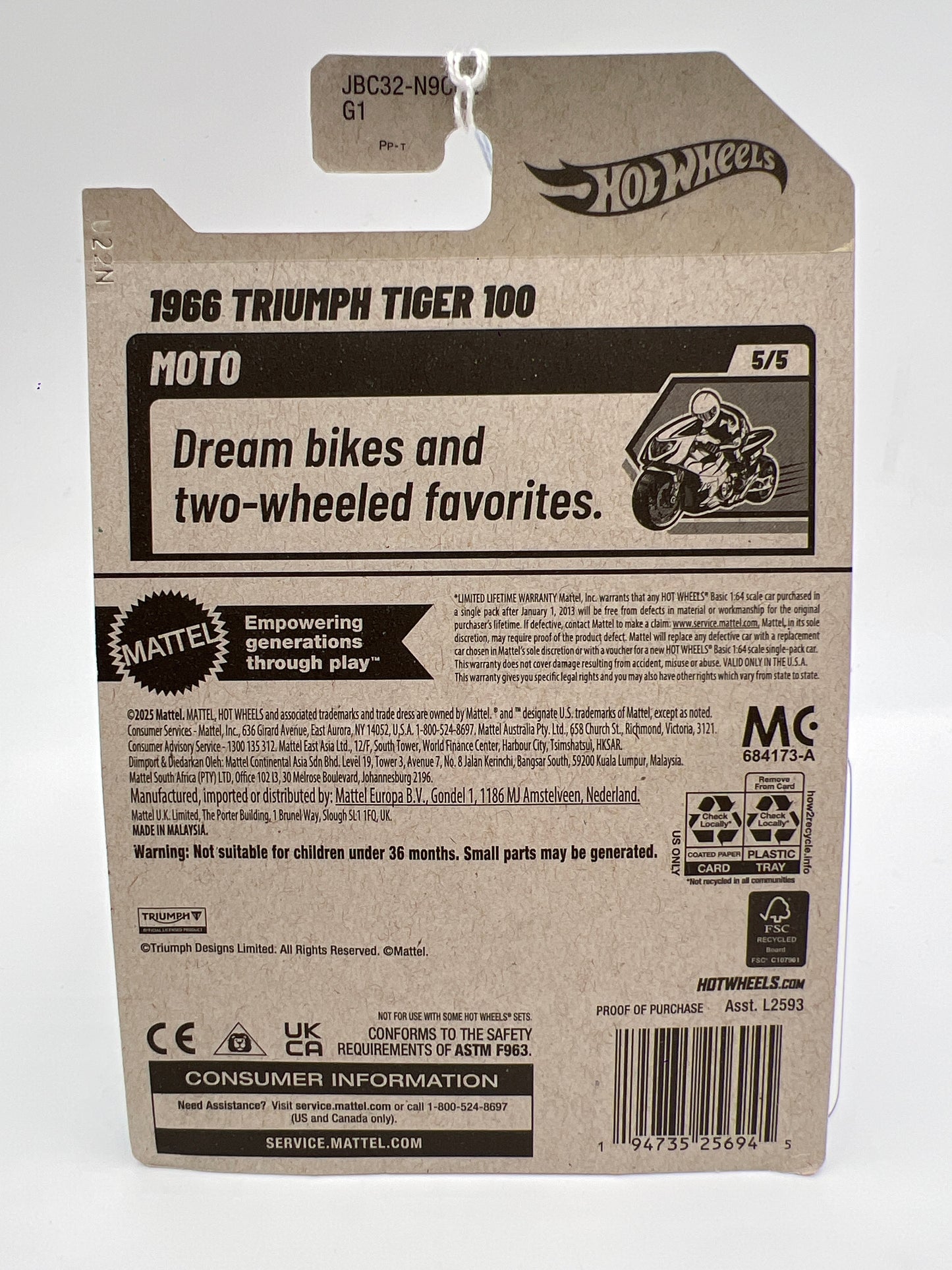 2025 Hot Wheels N Case Treasure Hunt Moto #235 1966 Triumph Tiger 100 Green 283C